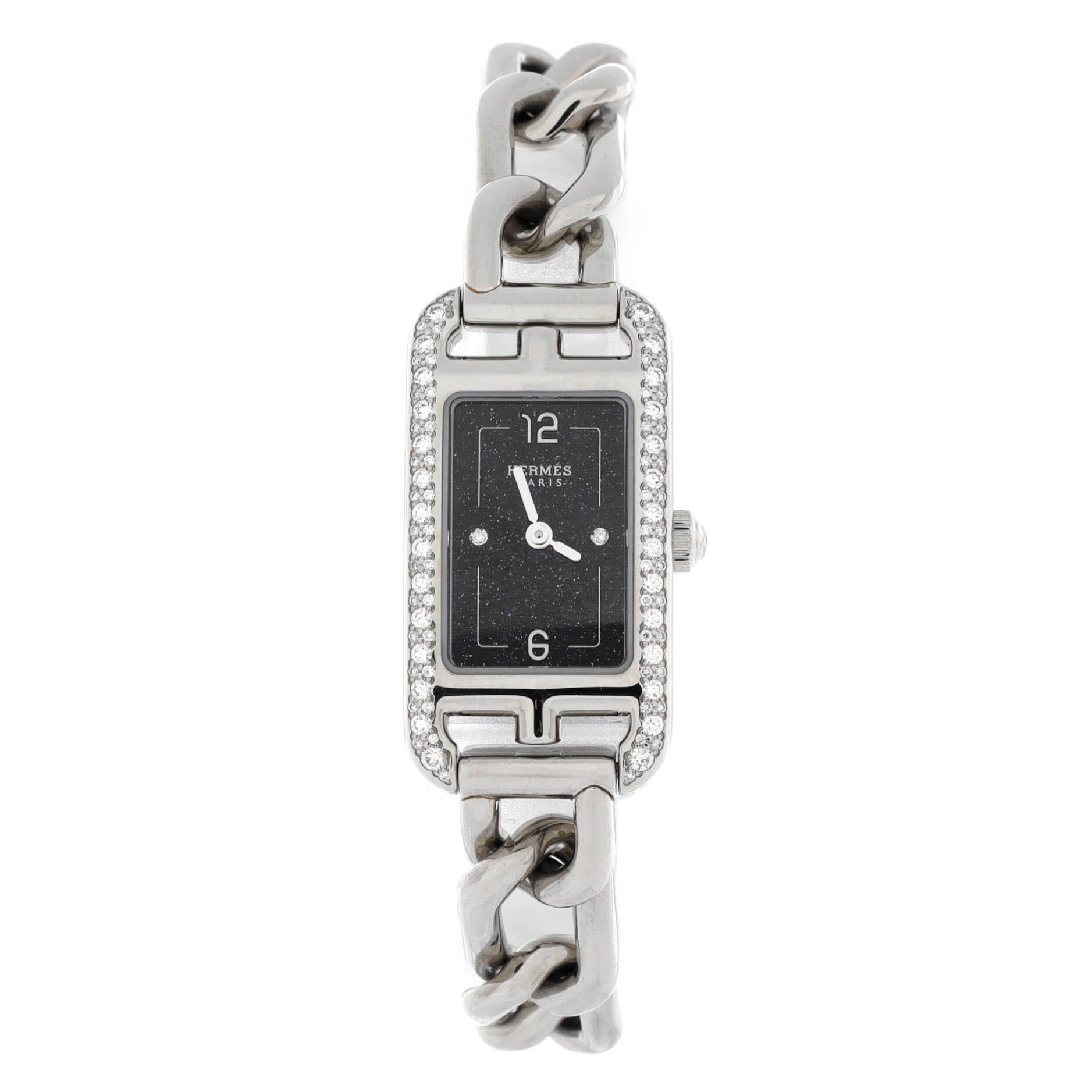 Hermes Nantucket Quartz Watch Stainless Steel with Aventurine Dial and Diamond Bezel and Markers 17