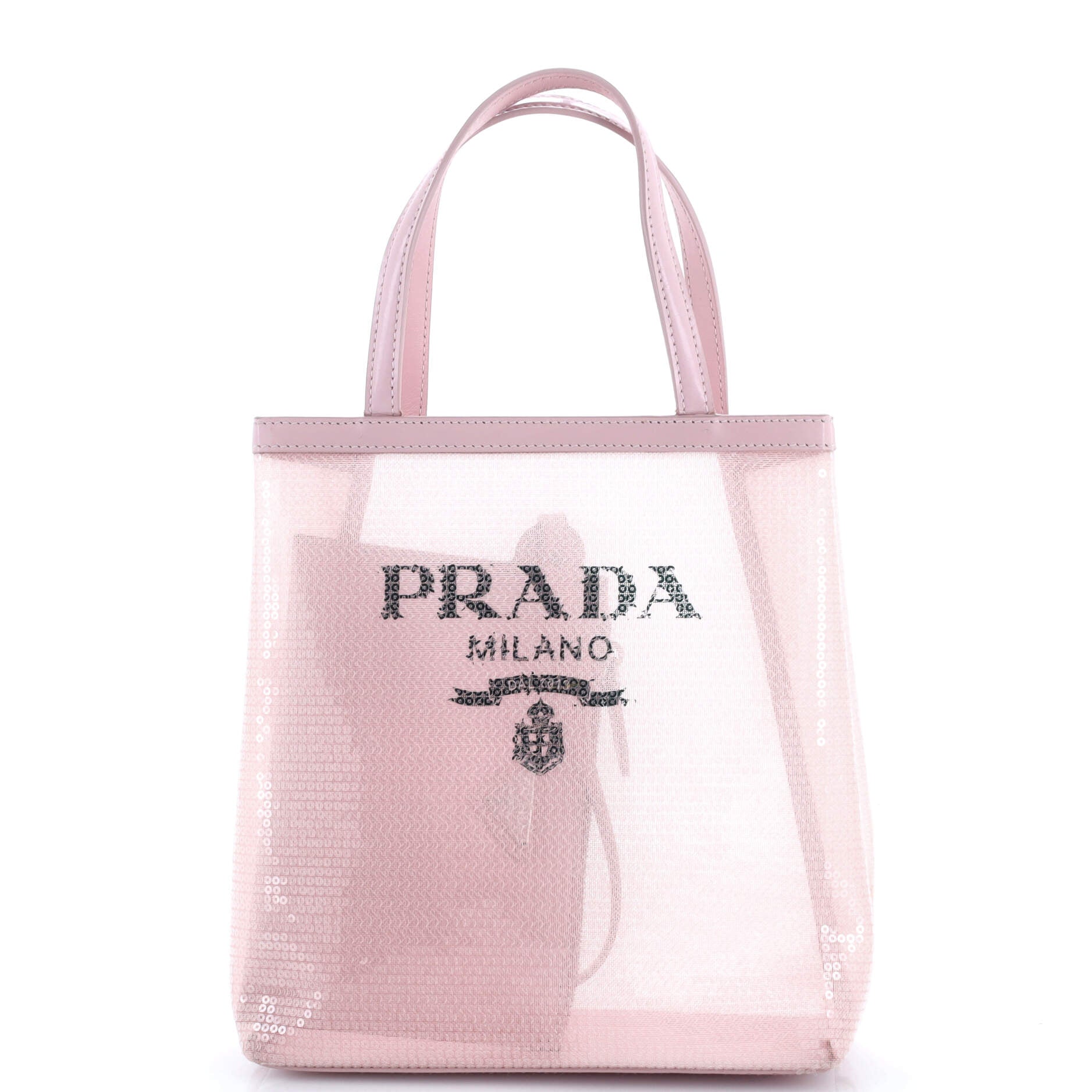 Prada Logo Open Tote Sequined Mesh Small
