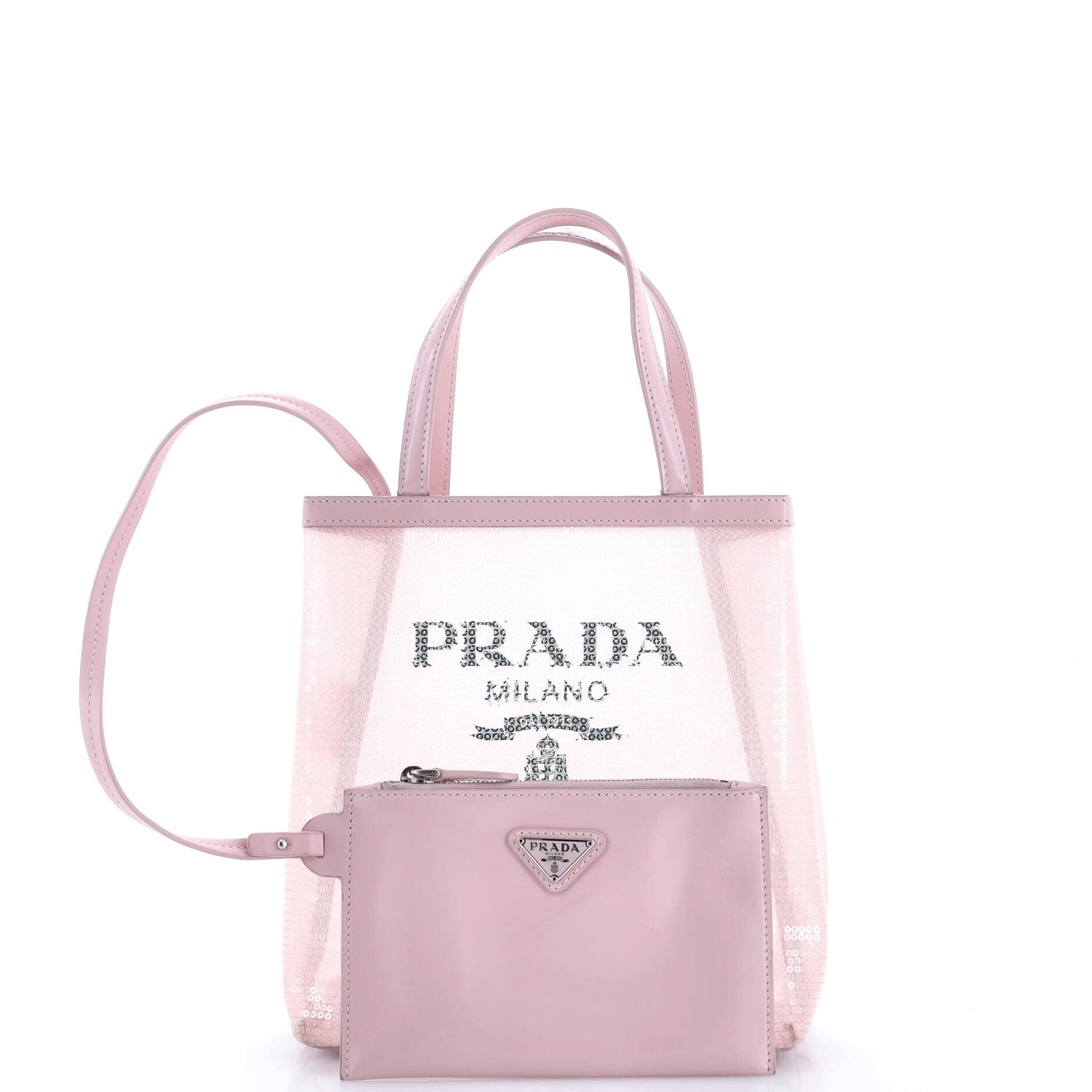 Prada Logo Open Tote Sequined Mesh Small
