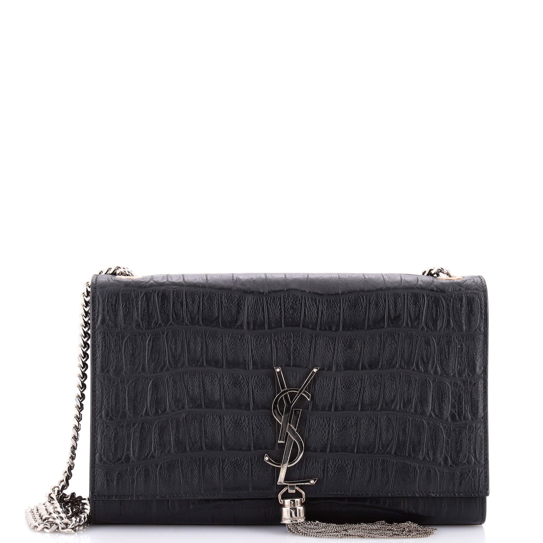 Saint Laurent Classic Monogram Tassel Crossbody Bag Crocodile Embossed Leather Medium