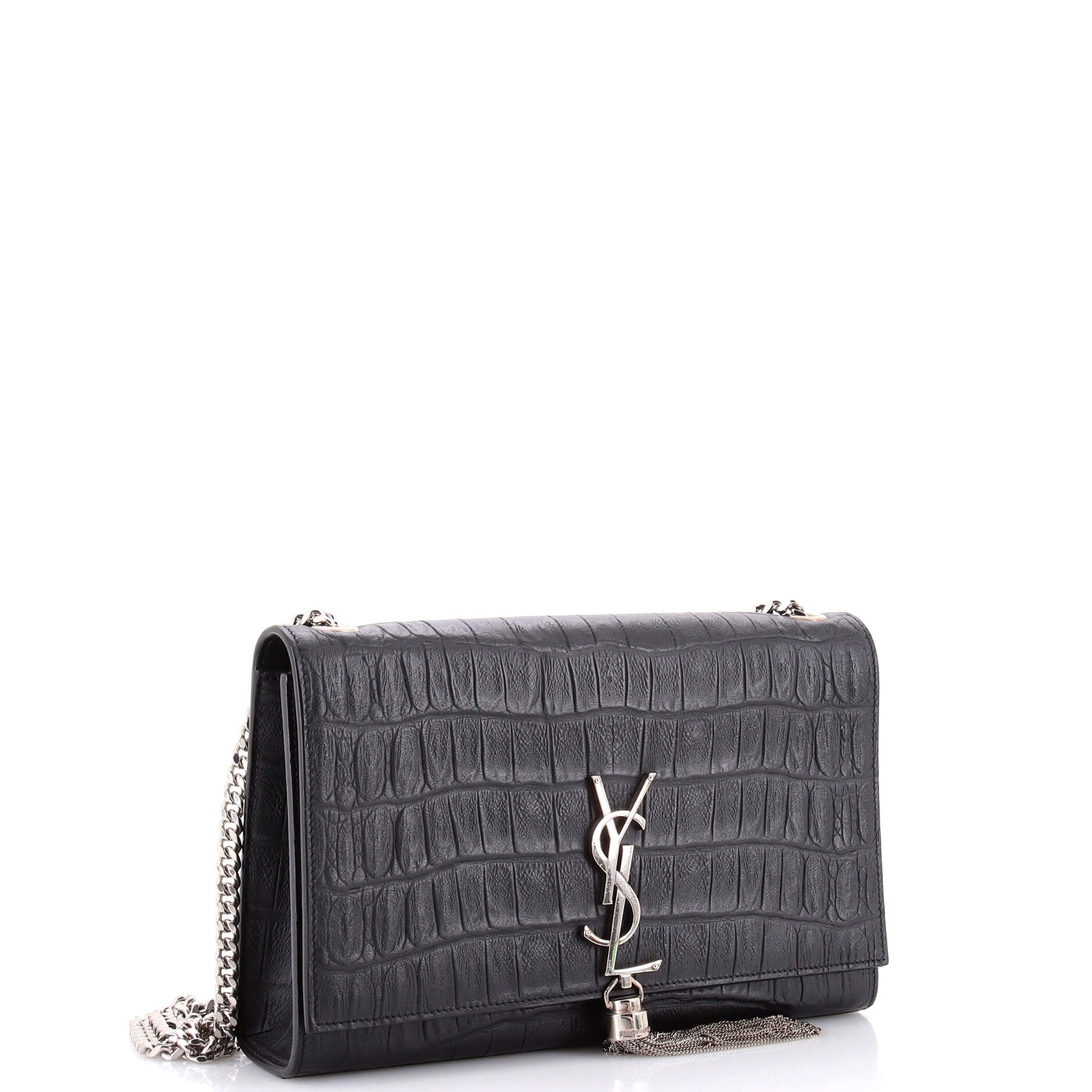 Saint Laurent Classic Monogram Tassel Crossbody Bag Crocodile Embossed Leather Medium