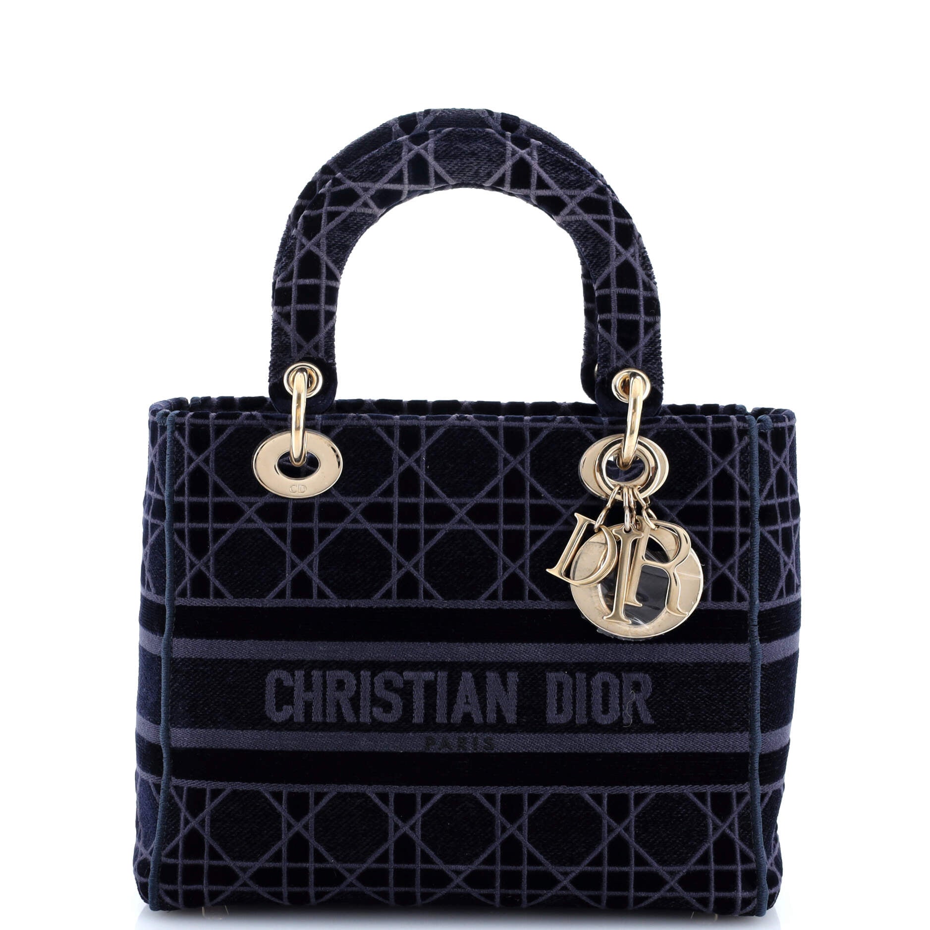 Christian Dior Lady D-Lite Bag Cannage Embroidered Velvet Medium