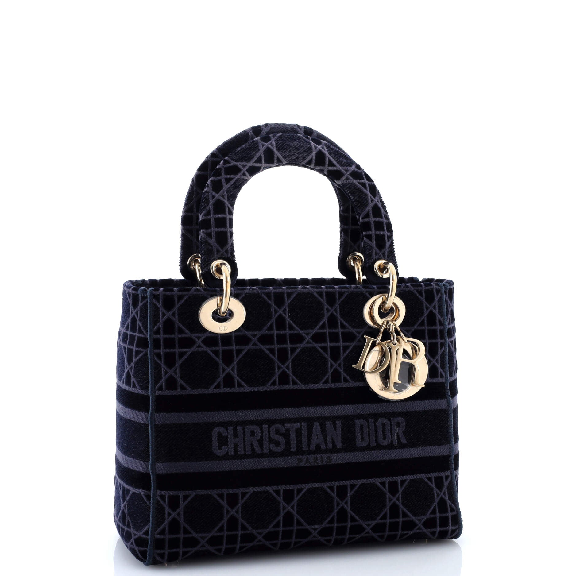 Christian Dior Lady D-Lite Bag Cannage Embroidered Velvet Medium