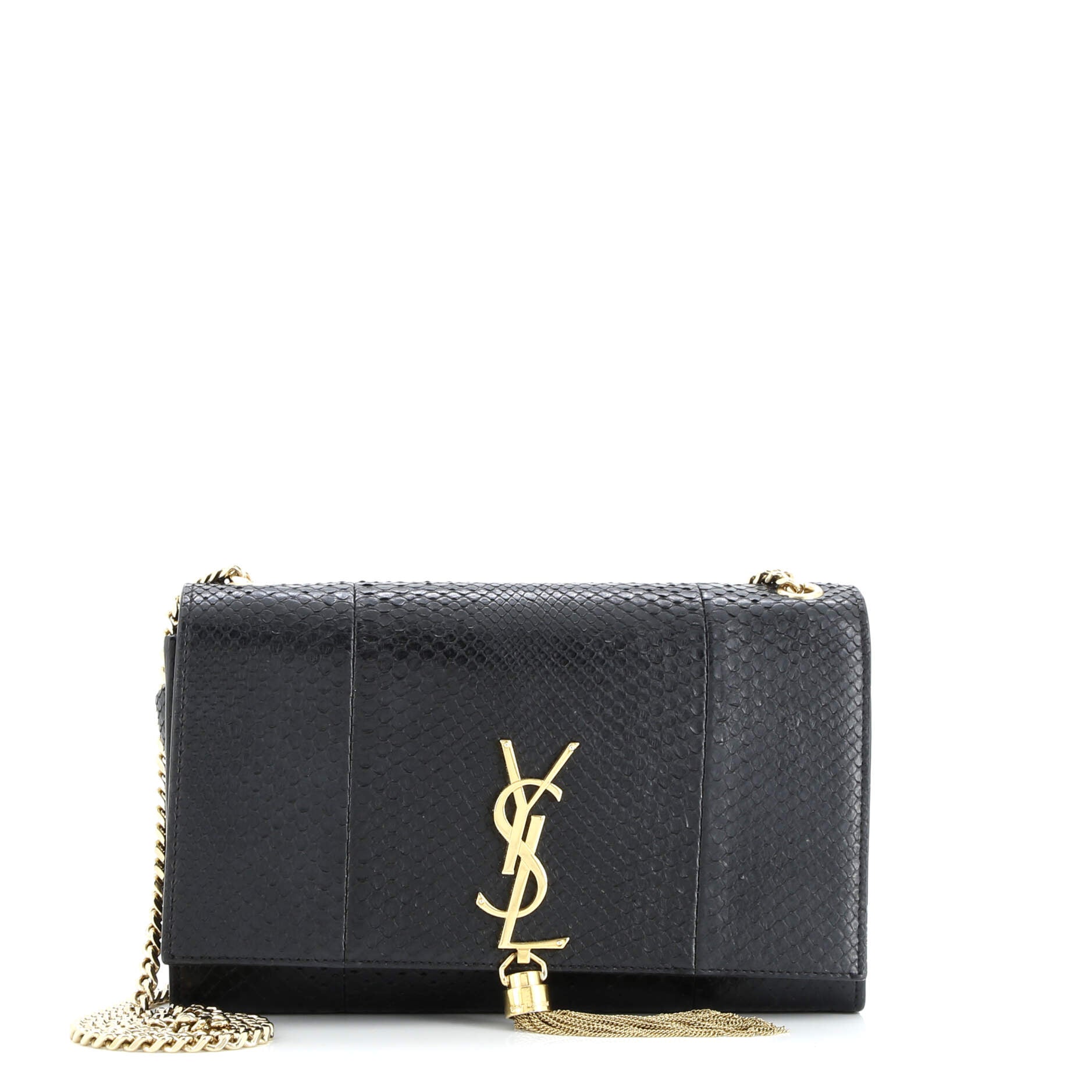Saint Laurent Classic Monogram Tassel Crossbody Bag Python Embossed Leather Medium