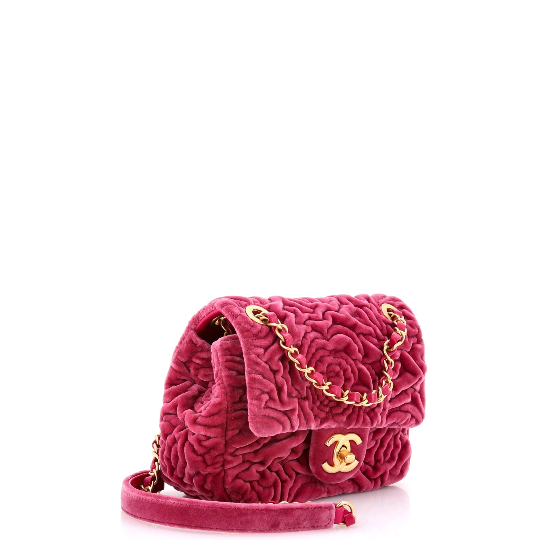 Chanel Square Classic Single Flap Bag Camellia Velvet Mini