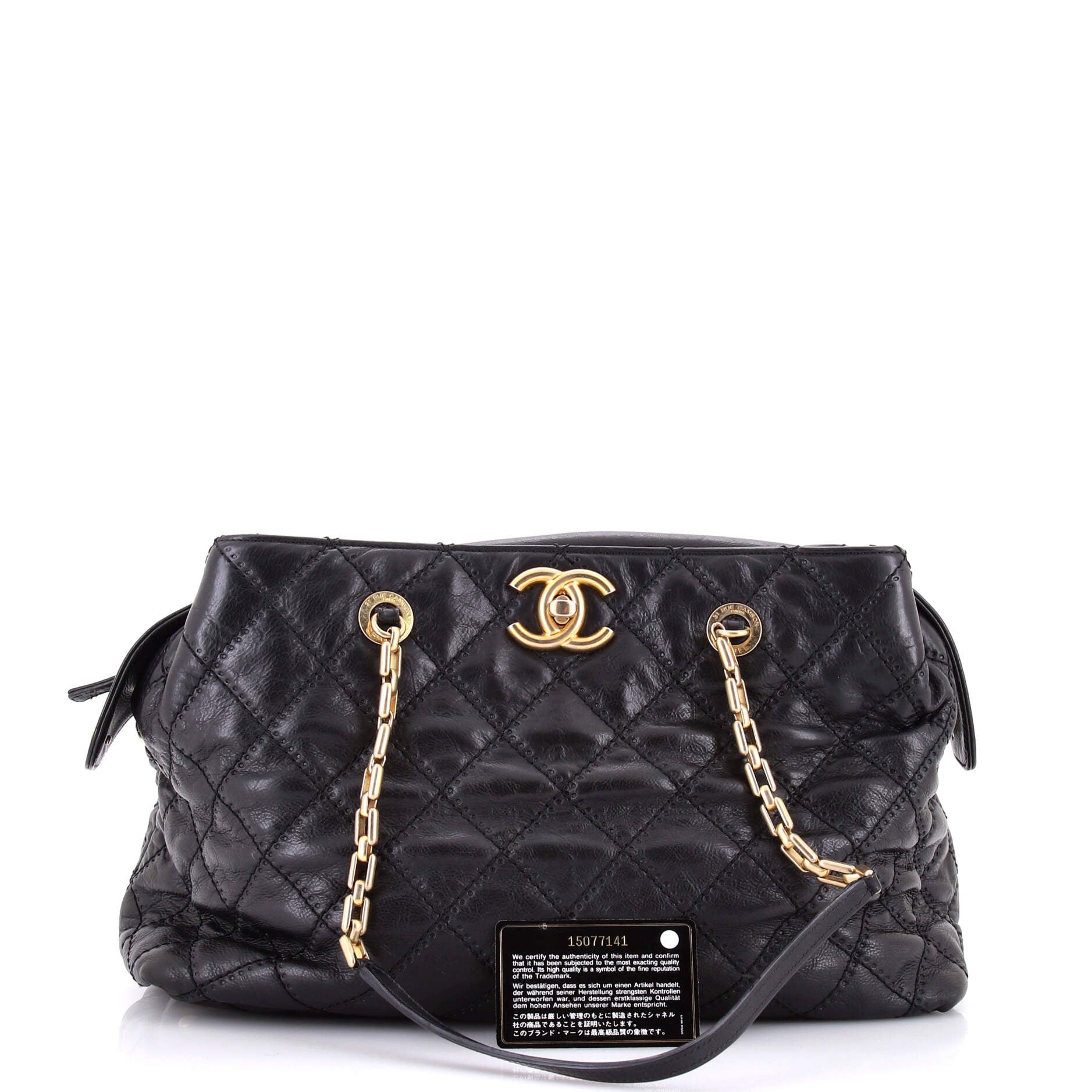 Chanel Retro Chain Zip Satchel Quilted Calfskin Large
