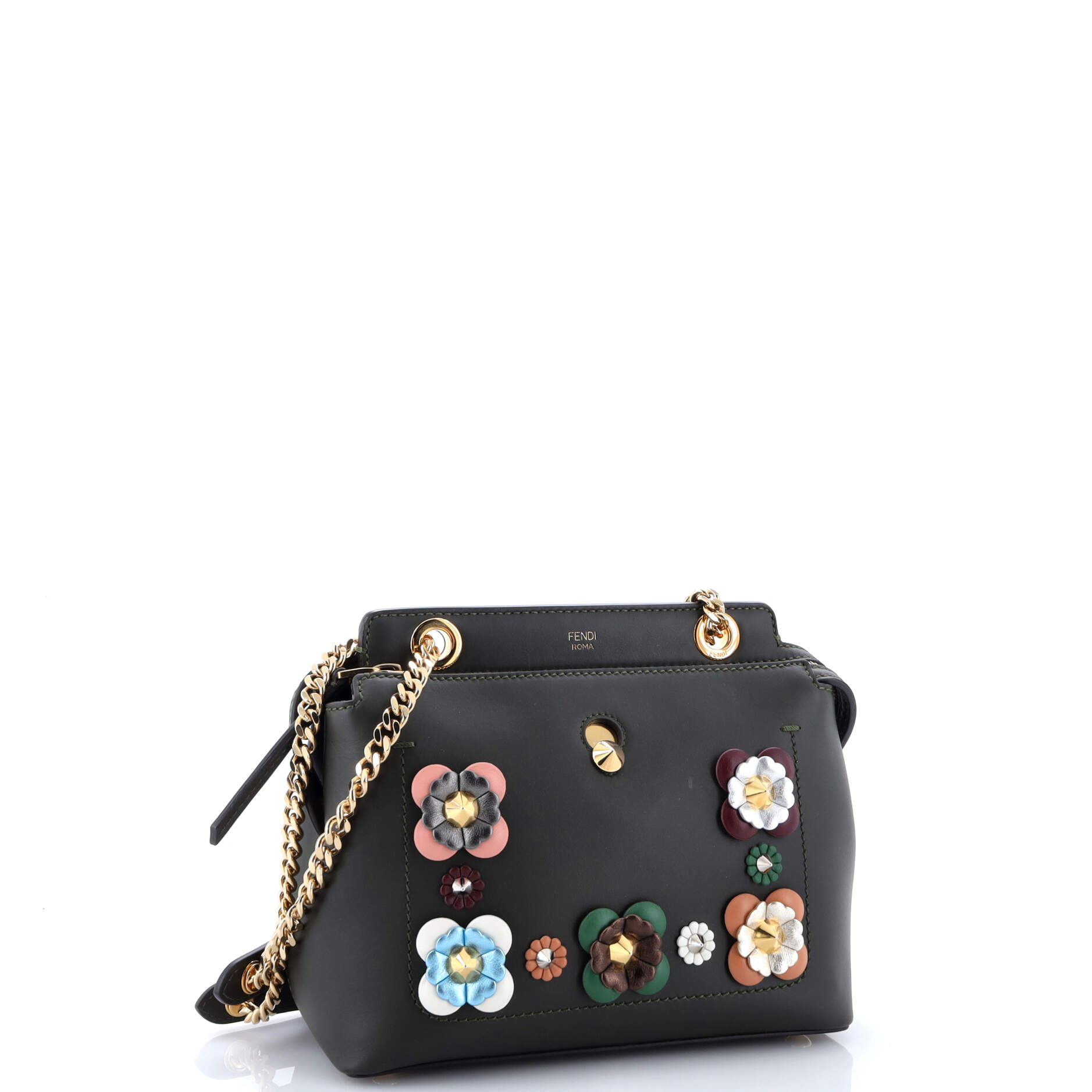 Fendi Flowerland DotCom Convertible Satchel Embellished Leather Small