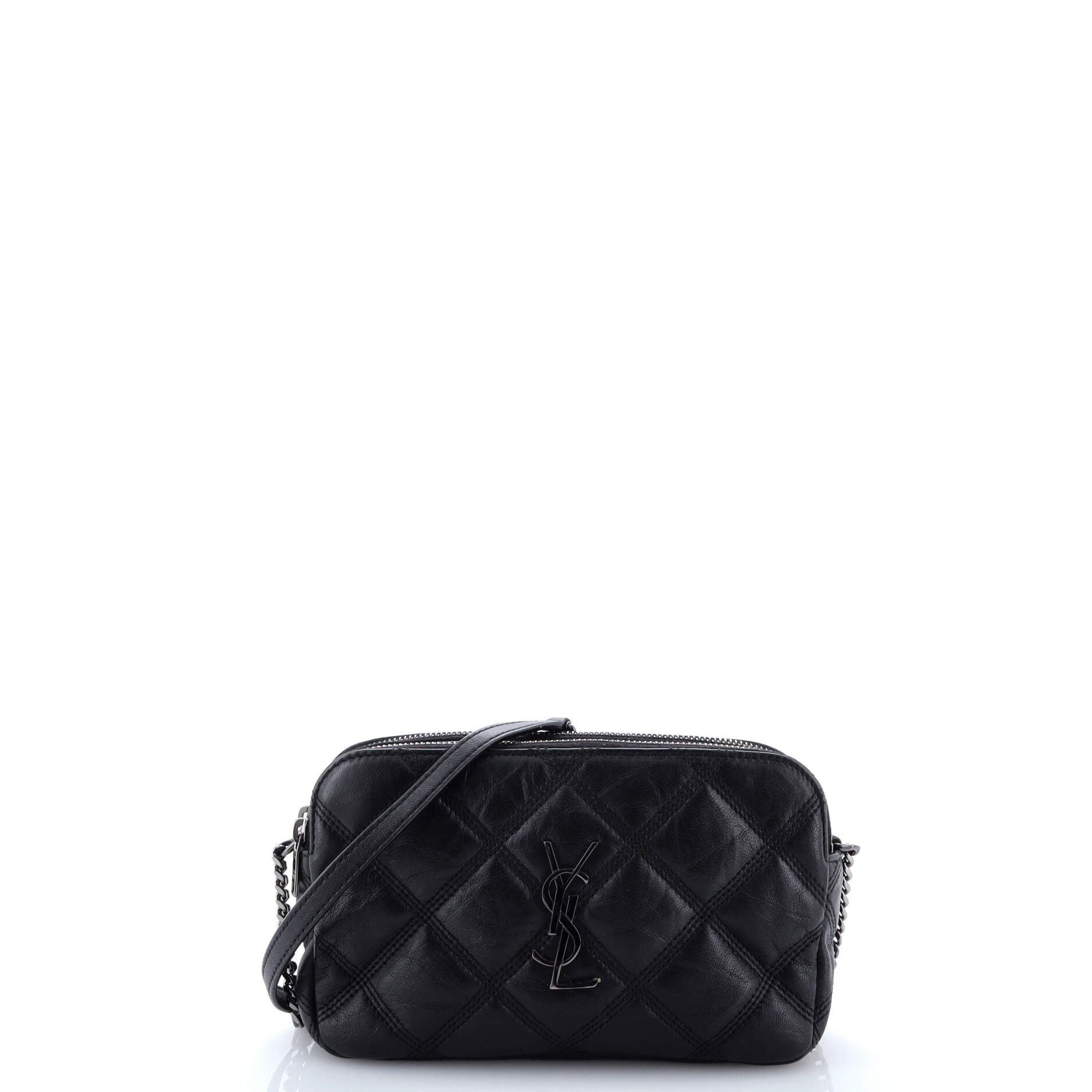 Saint Laurent Becky Double Zip Crossbody Bag Quilted Leather Mini