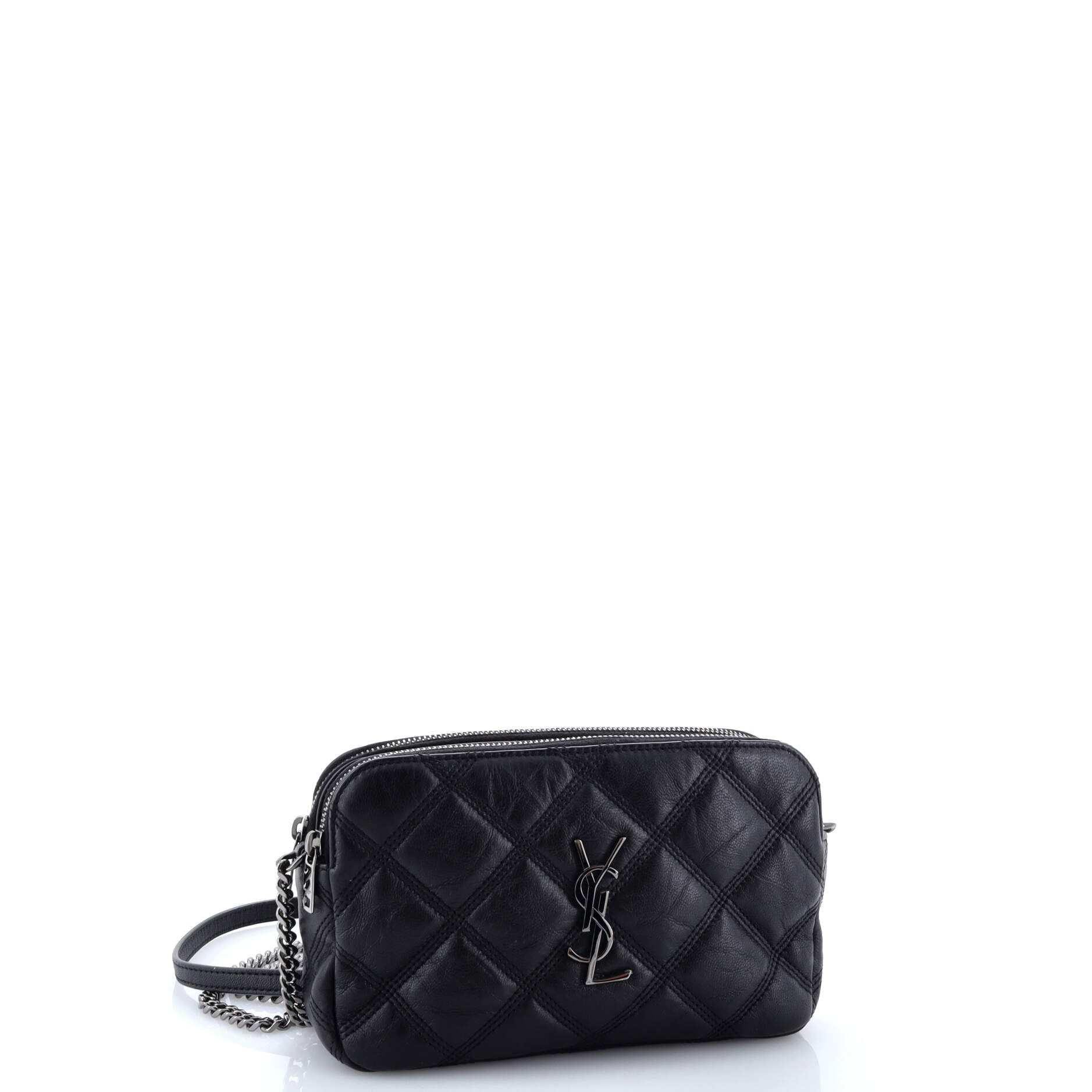 Saint Laurent Becky Double Zip Crossbody Bag Quilted Leather Mini
