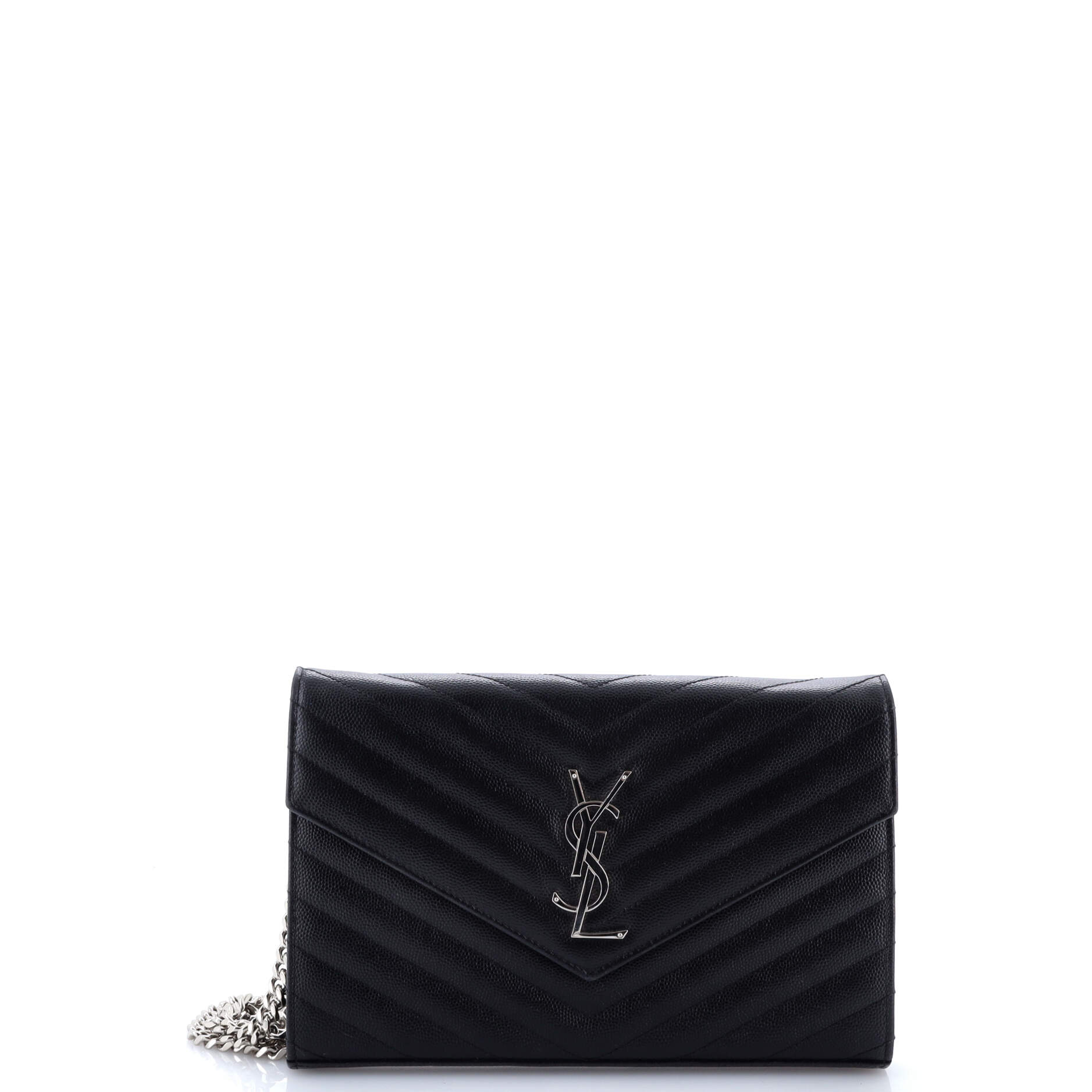 Saint Laurent Classic Monogram Wallet on Chain Matelasse Chevron Leather Medium