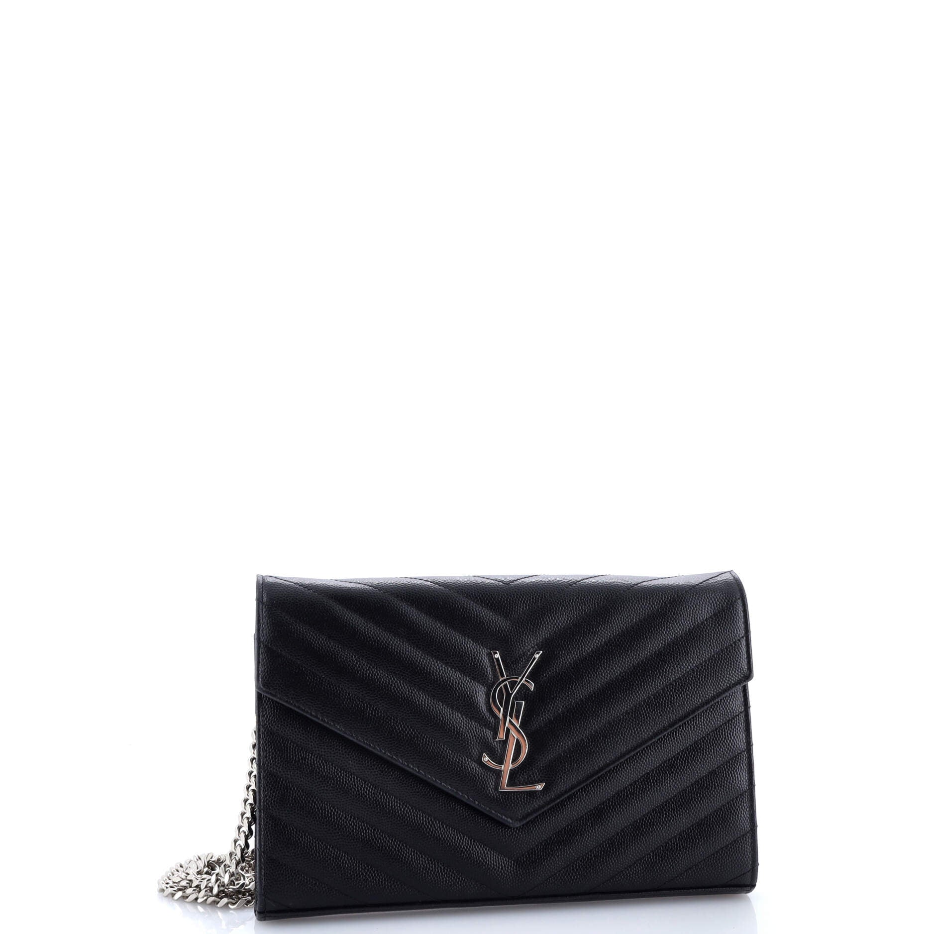Saint Laurent Classic Monogram Wallet on Chain Matelasse Chevron Leather Medium
