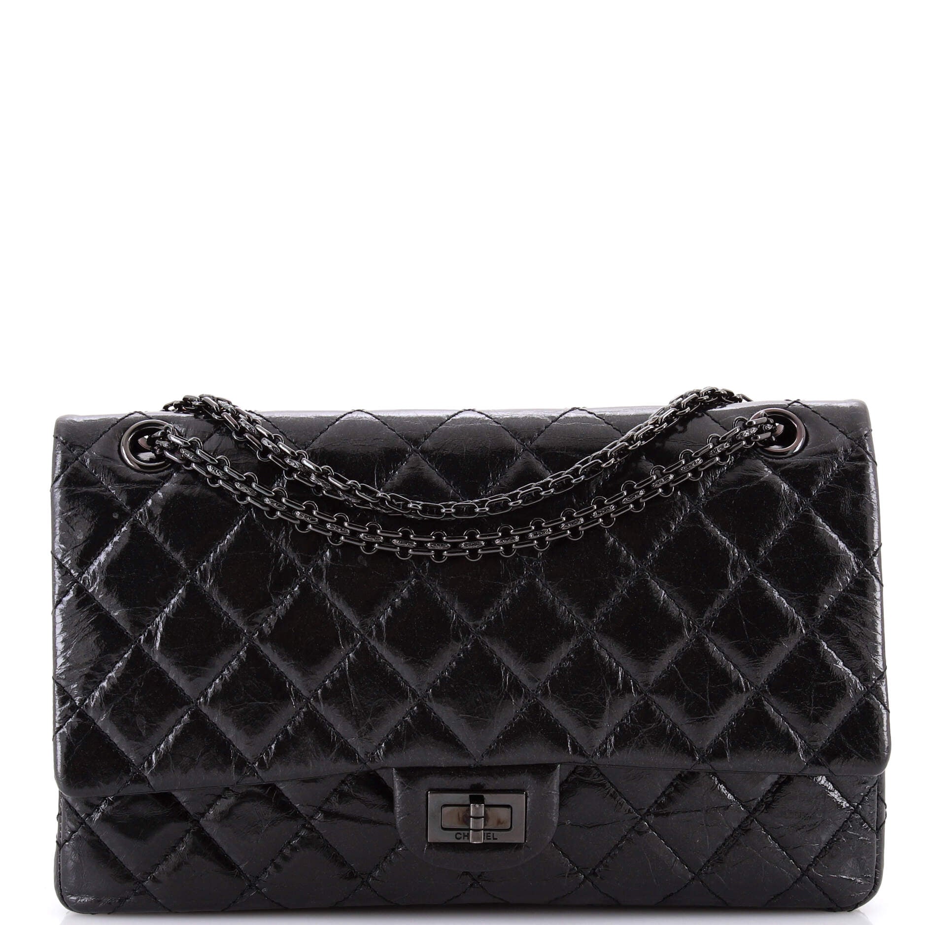Chanel So Black Reissue 2.55 Flap Bag Quilted Glazed Calfskin 226
