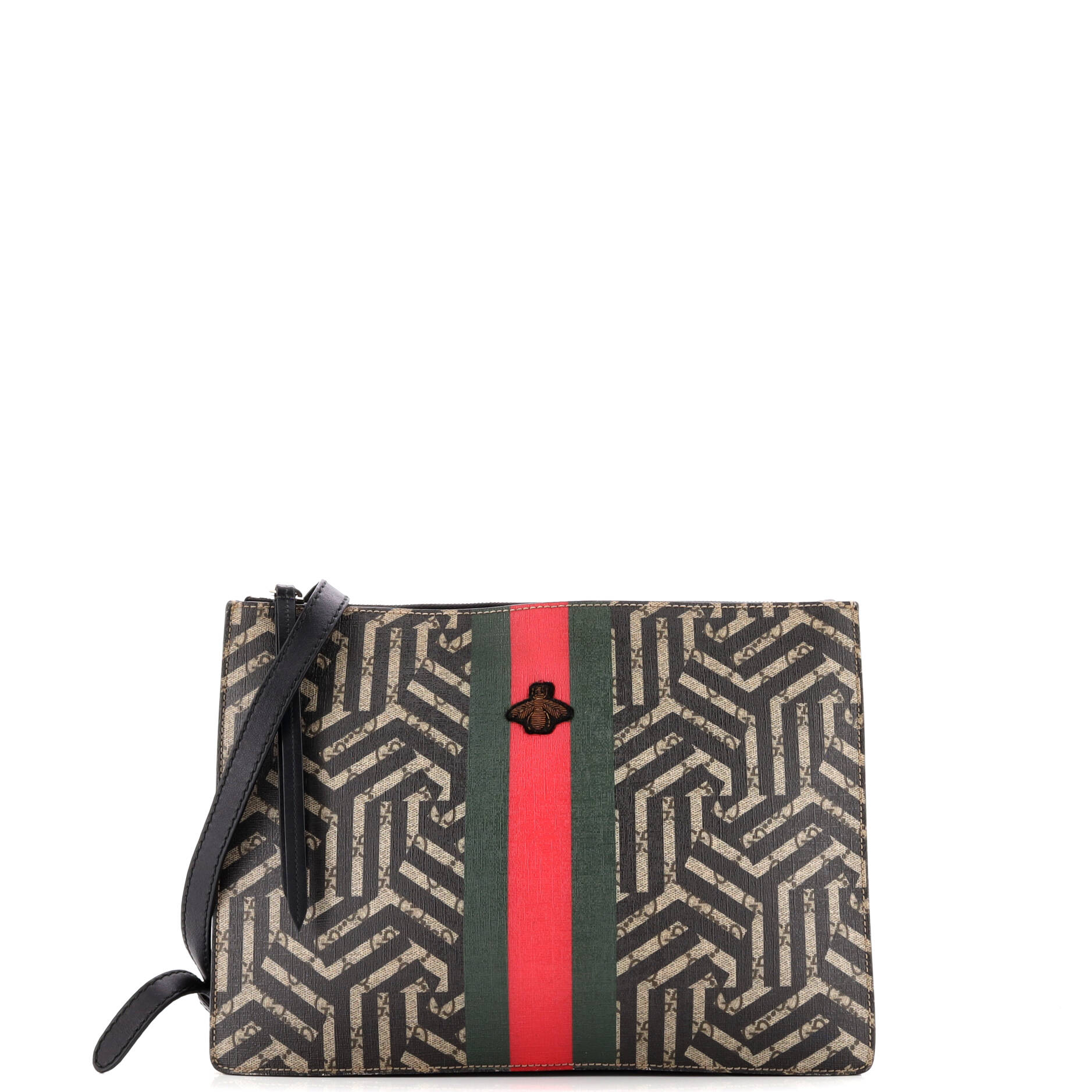 Gucci Bee Web Zip Messenger Bag Caleido GG Coated Canvas Large