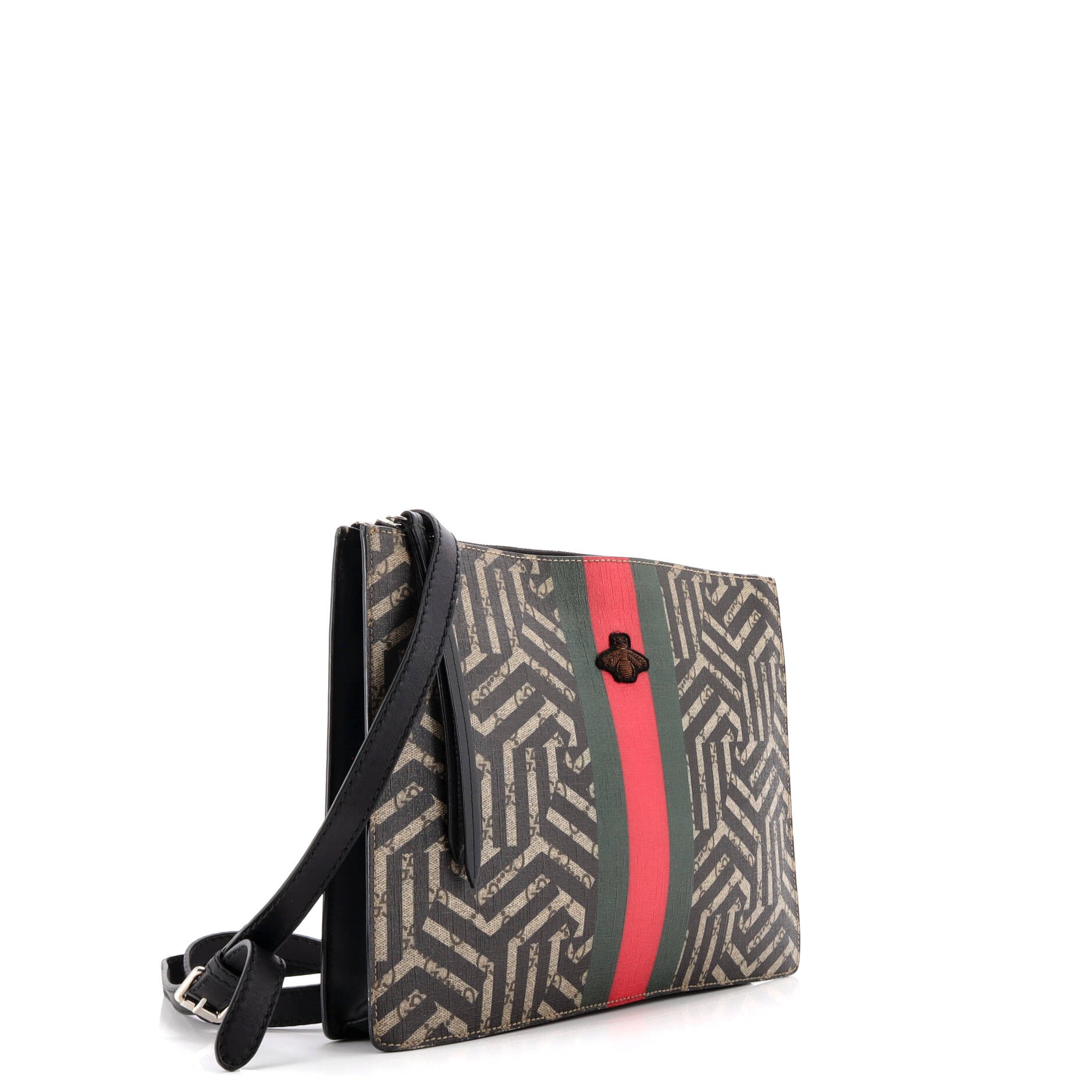 Gucci Bee Web Zip Messenger Bag Caleido GG Coated Canvas Large
