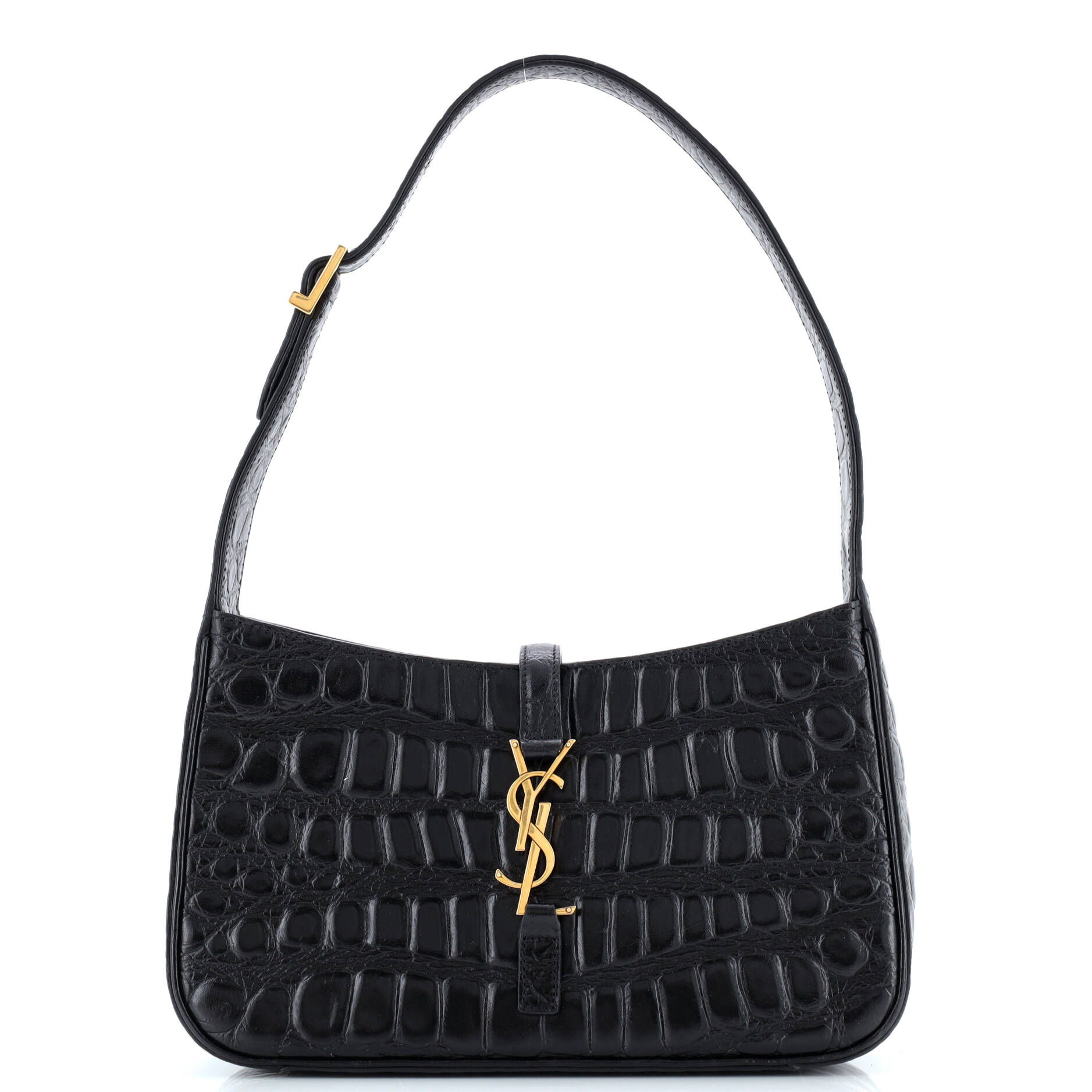 Saint Laurent Le 5 a 7 Hobo Crocodile Embossed Leather Small