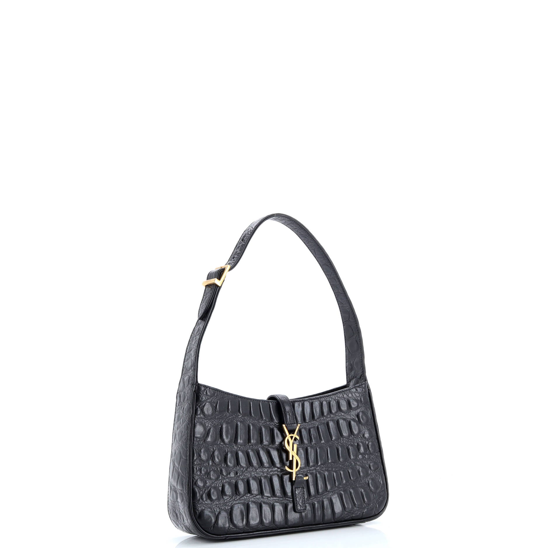 Saint Laurent Le 5 a 7 Hobo Crocodile Embossed Leather Small