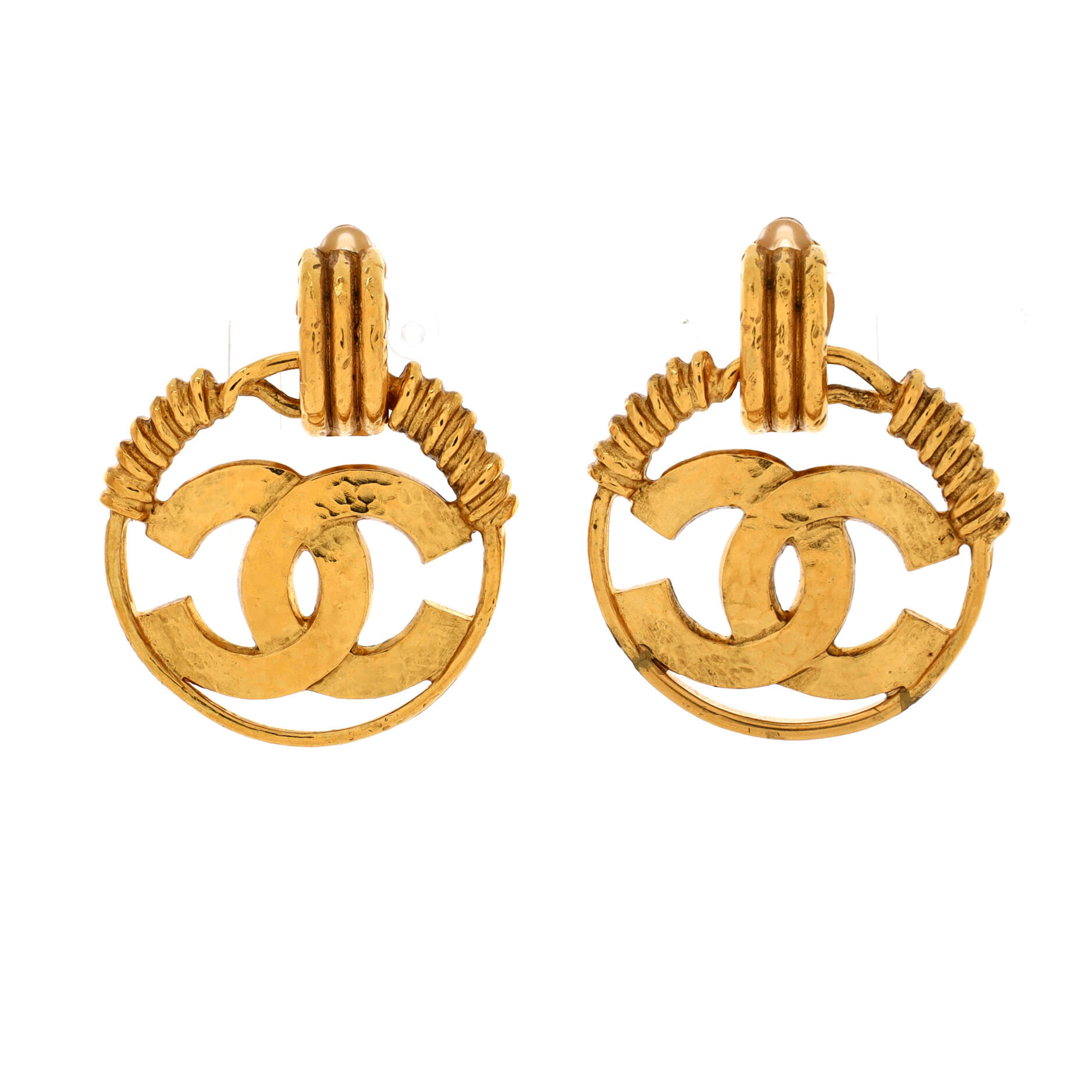 Chanel Vintage CC Circle Drop Clip-On Earrings Metal