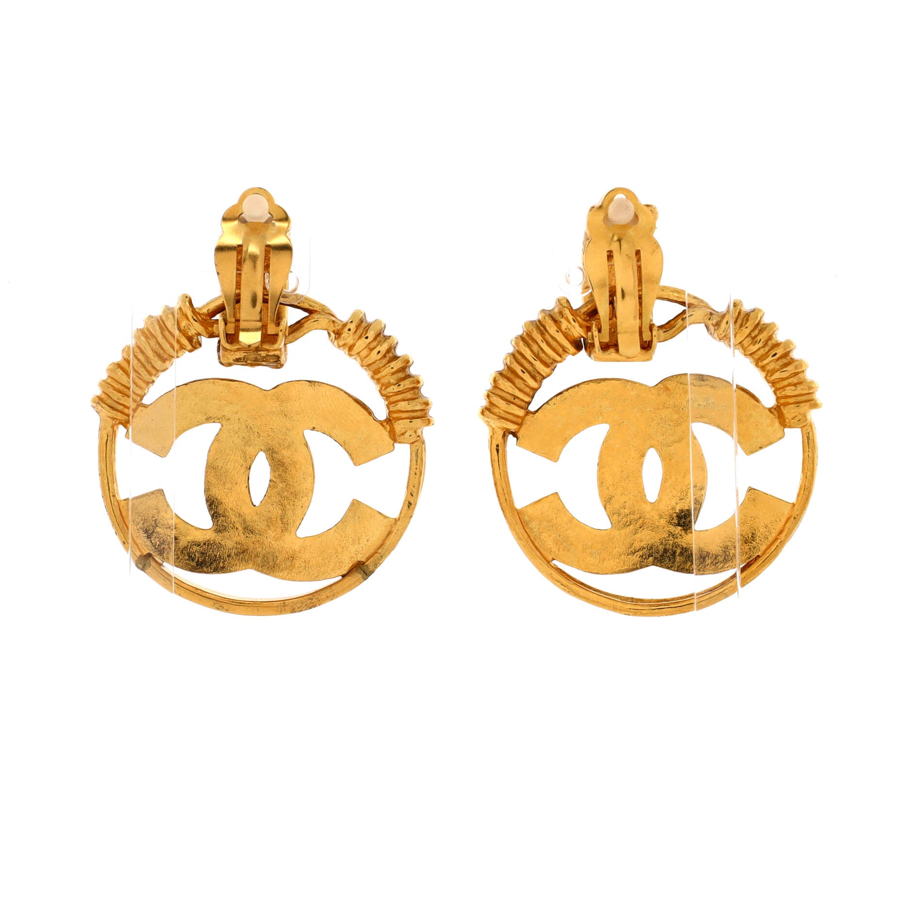 Chanel Vintage CC Circle Drop Clip-On Earrings Metal
