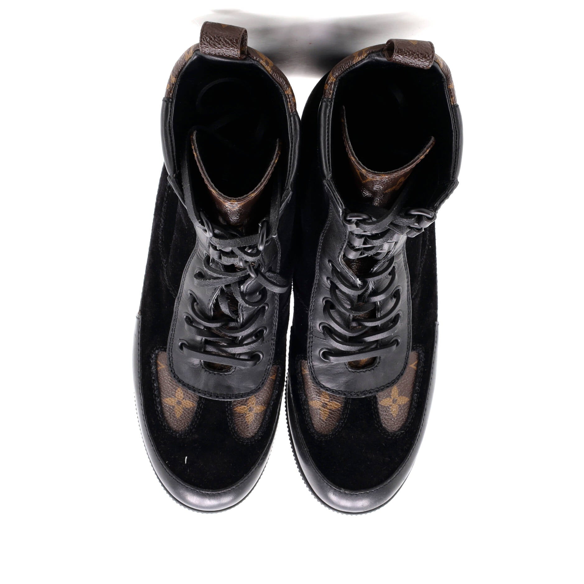 Louis Vuitton Women's Laureate Platform Desert Boots Suede with Monogram Canvas