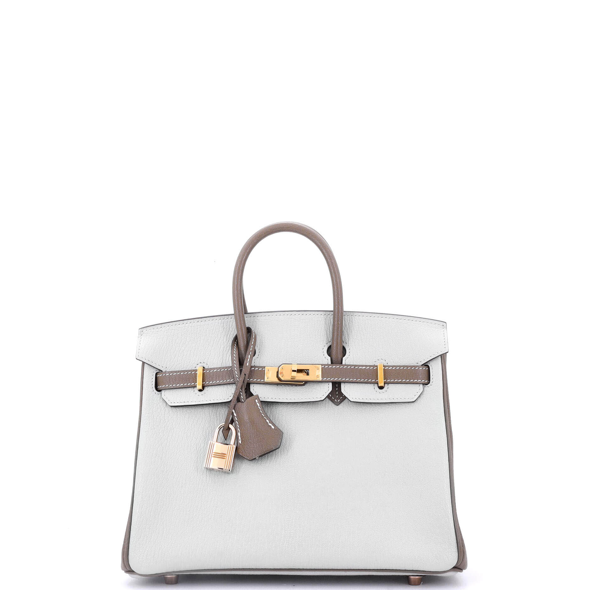 Hermes Birkin Handbag Bicolor Chevre Mysore with Rose Gold Hardware 25