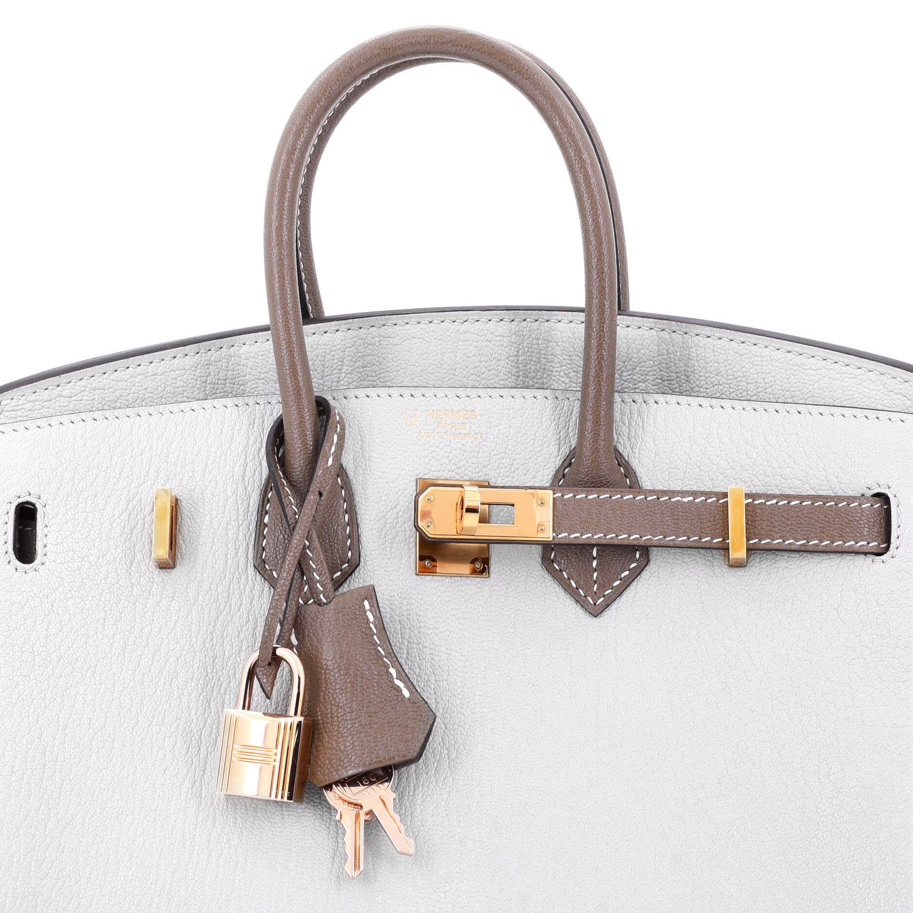 Hermes Birkin Handbag Bicolor Chevre Mysore with Rose Gold Hardware 25