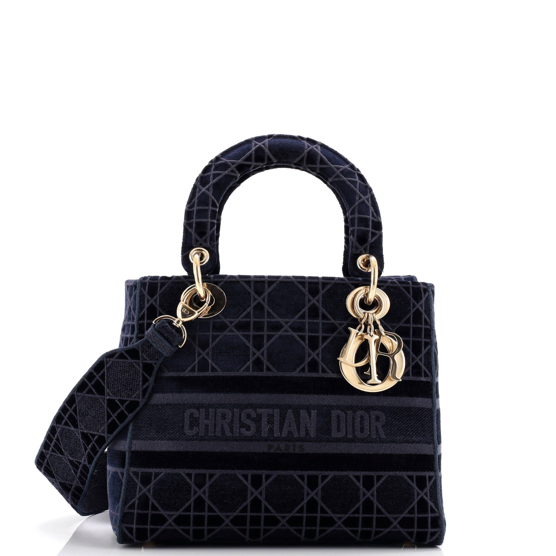 Christian Dior Lady D-Lite Bag Cannage Embroidered Velvet Medium