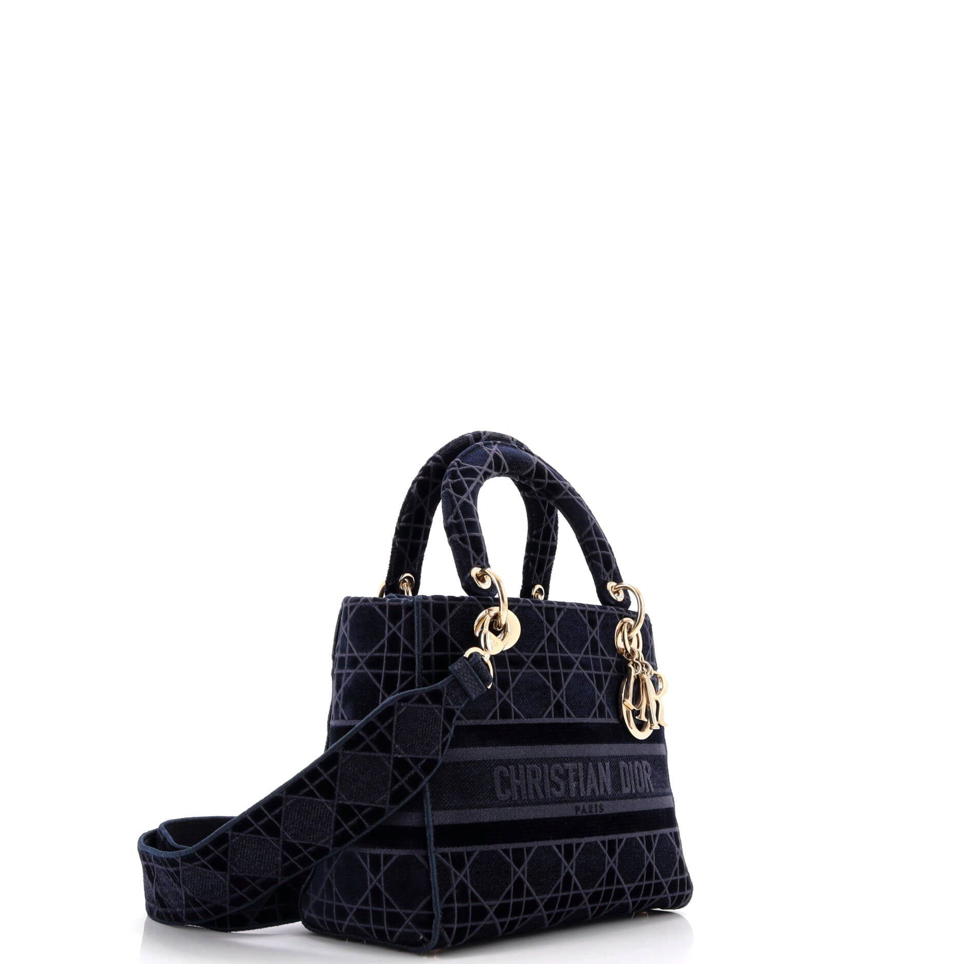 Christian Dior Lady D-Lite Bag Cannage Embroidered Velvet Medium