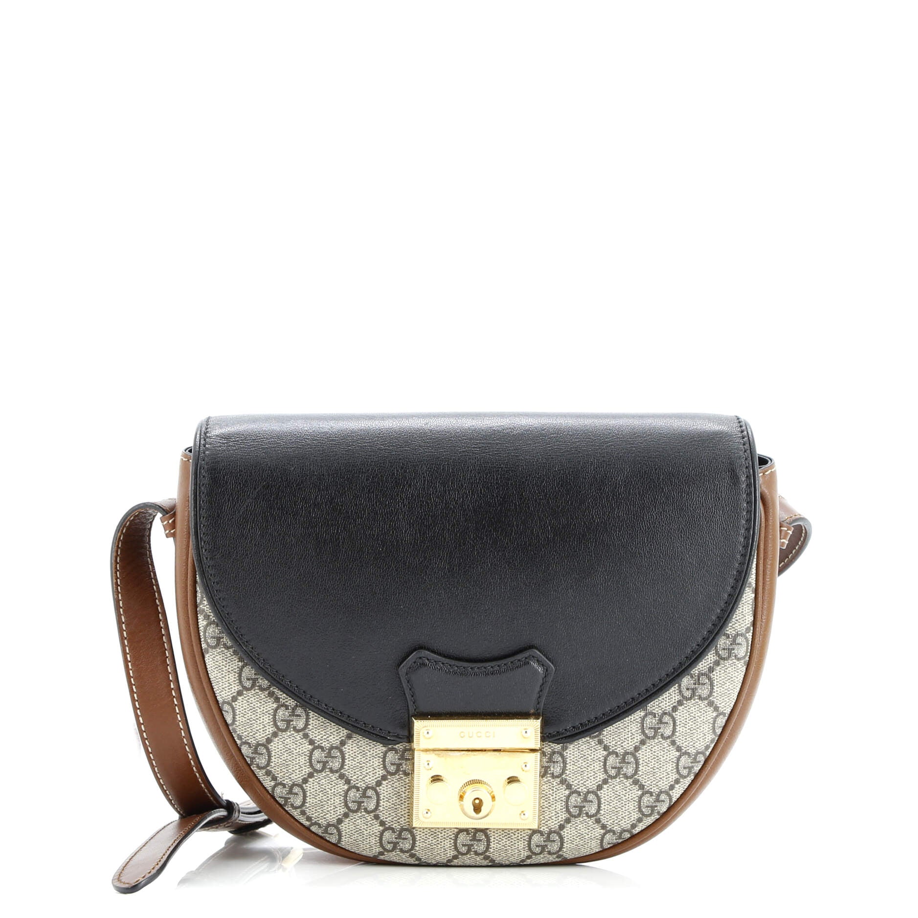Gucci Padlock Saddle Shoulder Bag GG Coated Canvas and Leather Small