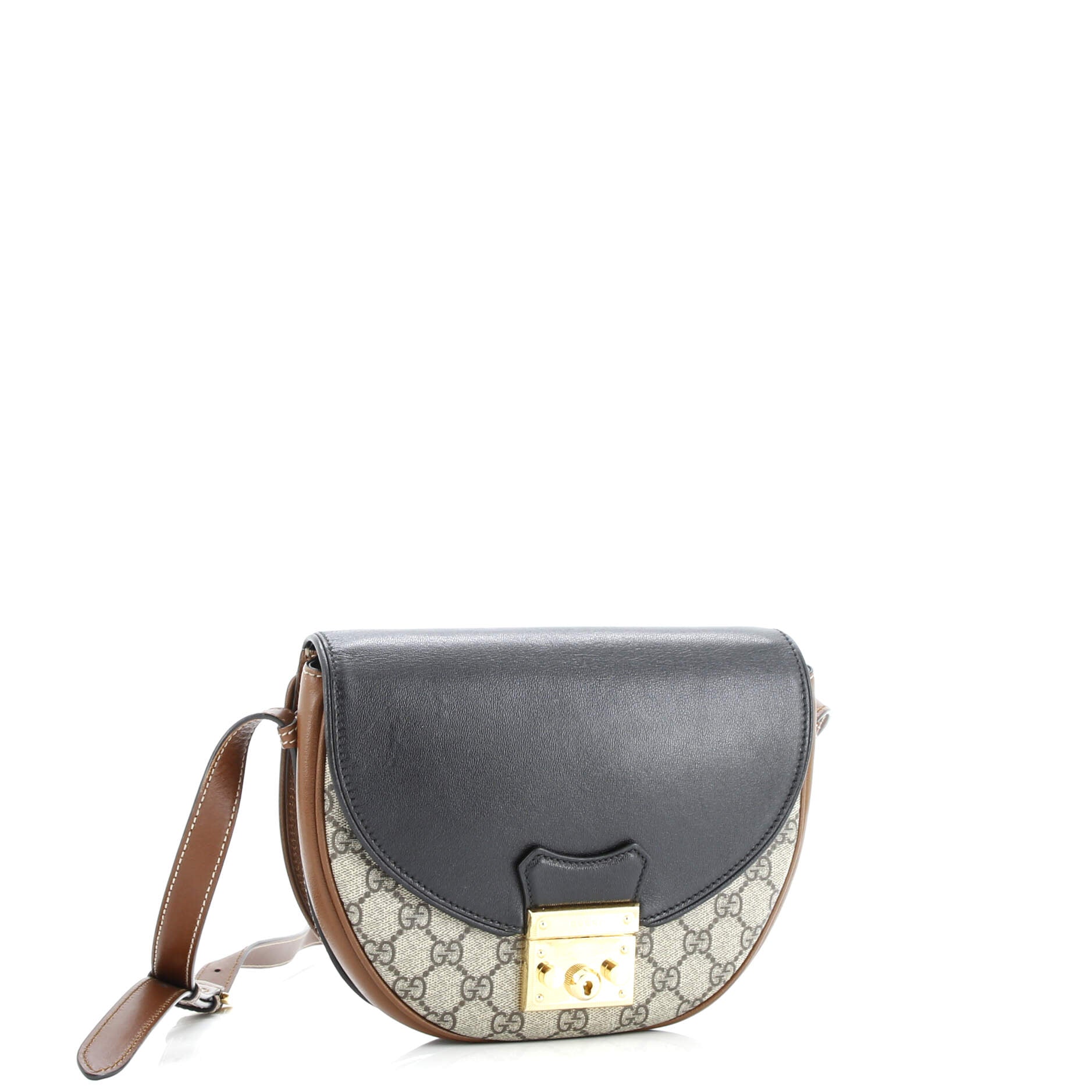 Gucci Padlock Saddle Shoulder Bag GG Coated Canvas and Leather Small
