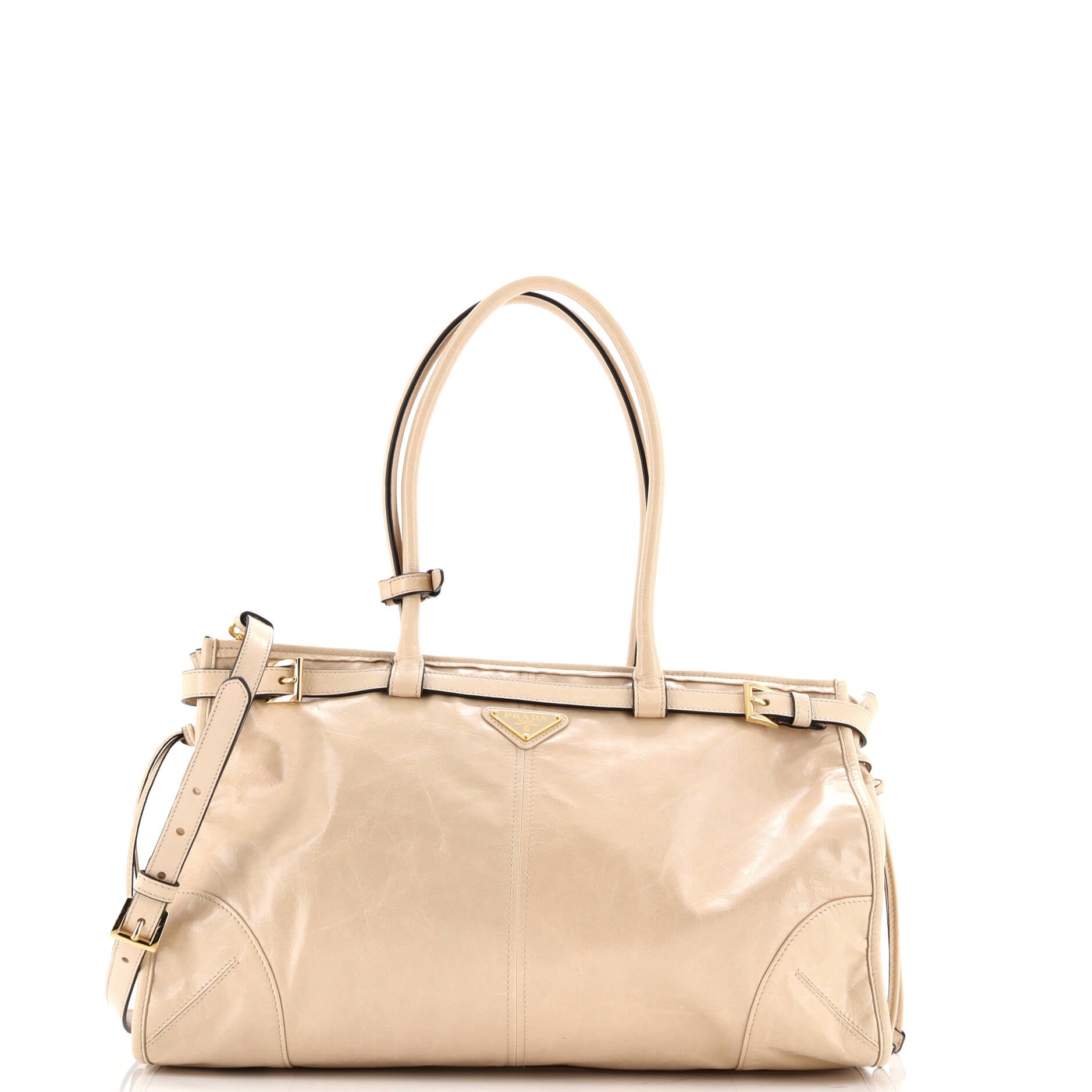 Prada Belted Convertible Shoulder Bag Vitello Shine Large