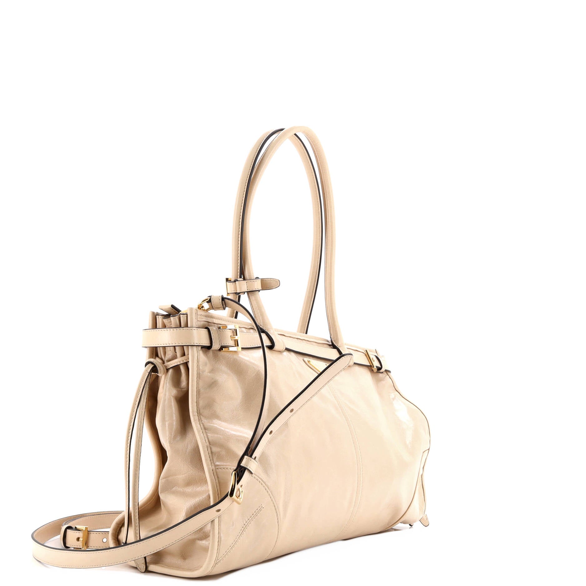 Prada Belted Convertible Shoulder Bag Vitello Shine Large