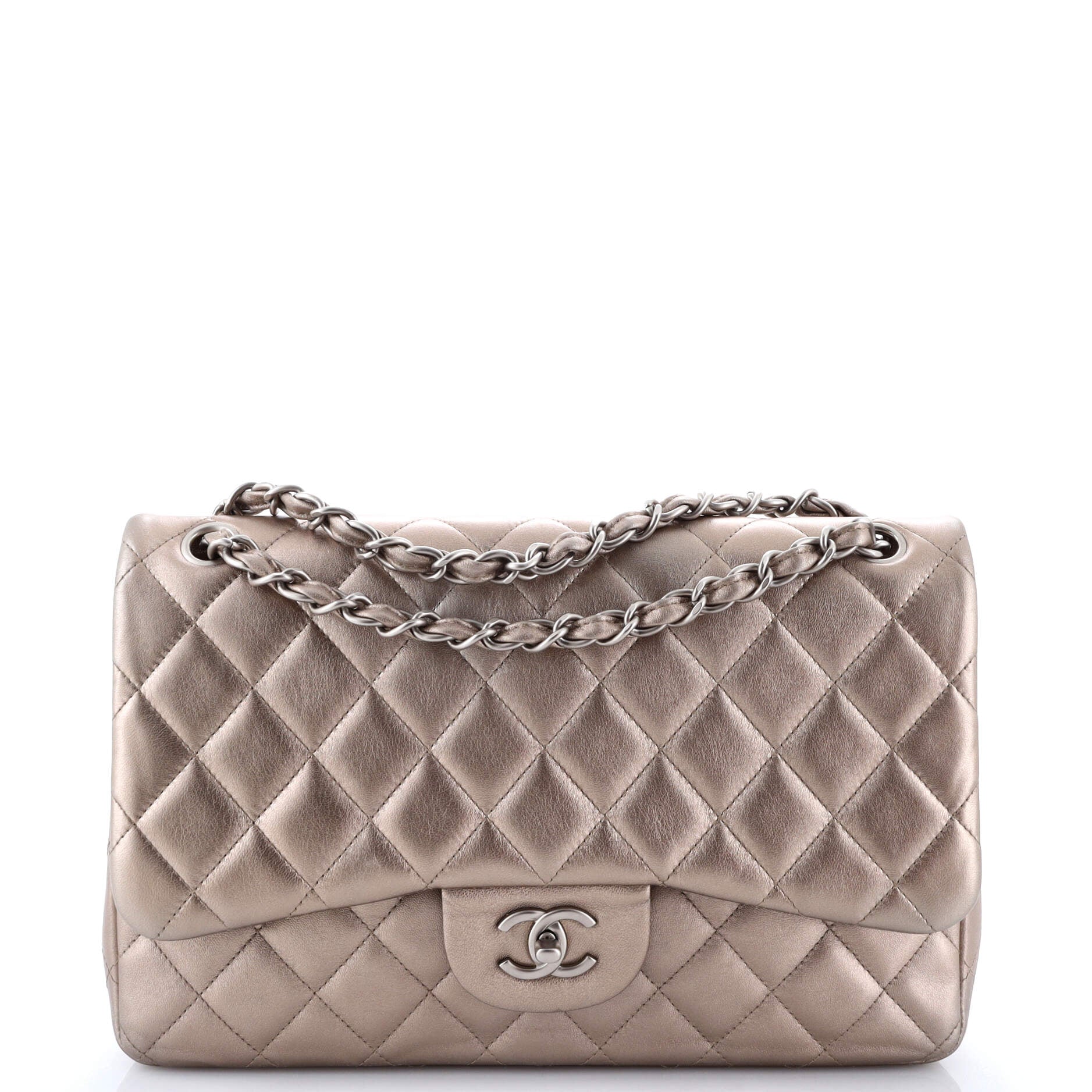 Chanel Classic Double Flap Bag Quilted Metallic Lambskin Jumbo