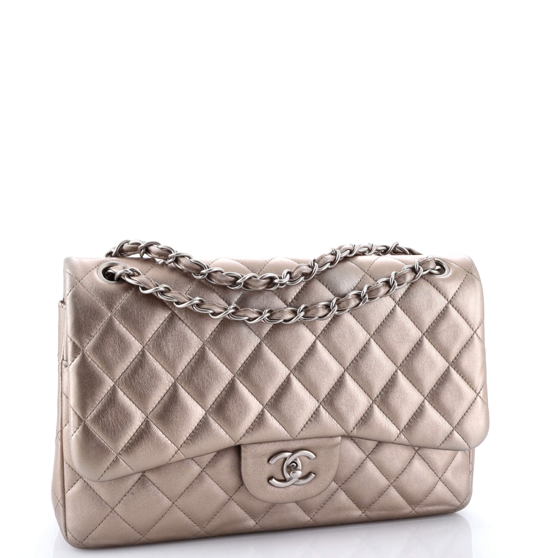 Chanel Classic Double Flap Bag Quilted Metallic Lambskin Jumbo