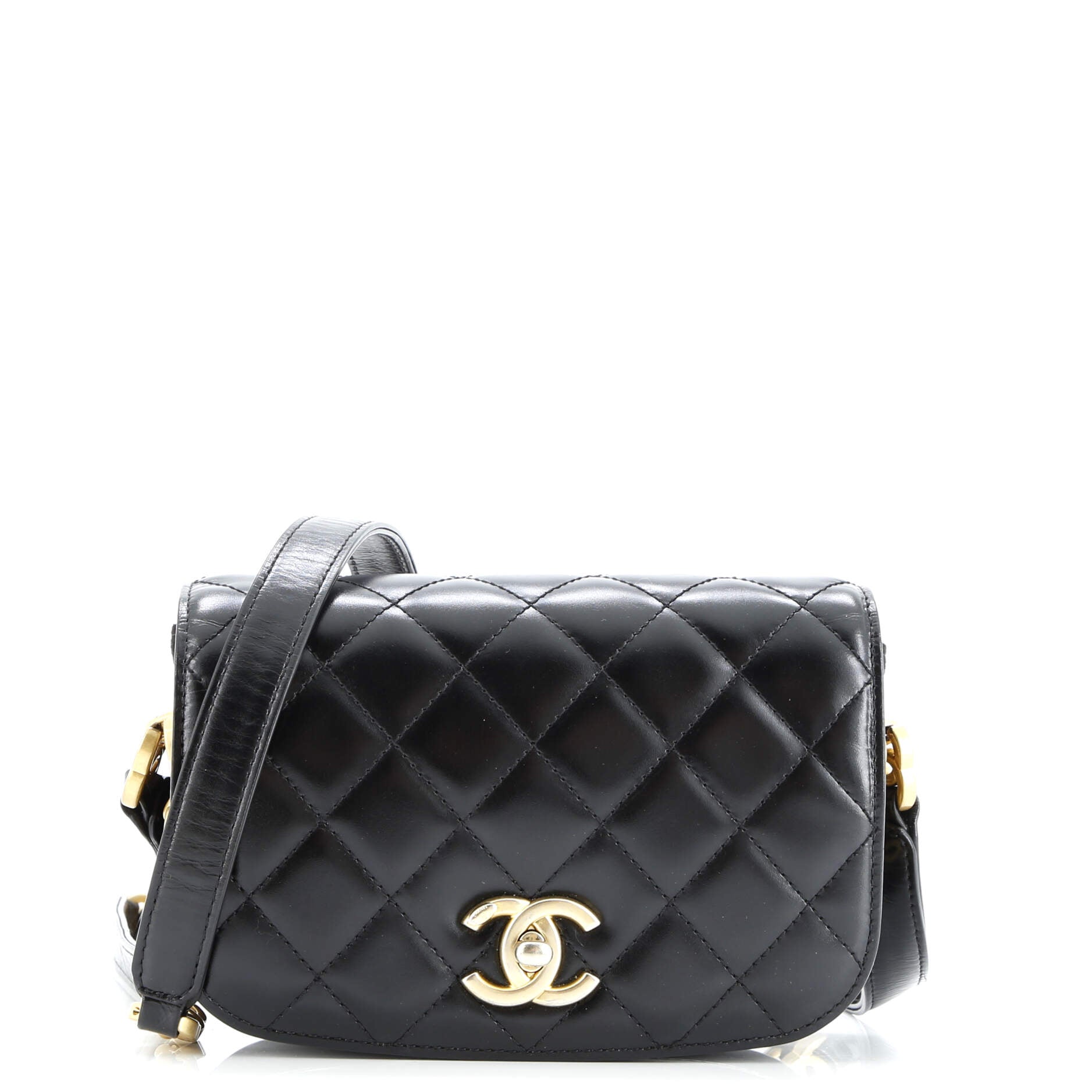 Chanel My Sweet CC Full Flap Messenger Bag Quilted Shiny Calfskin with Suede Mini