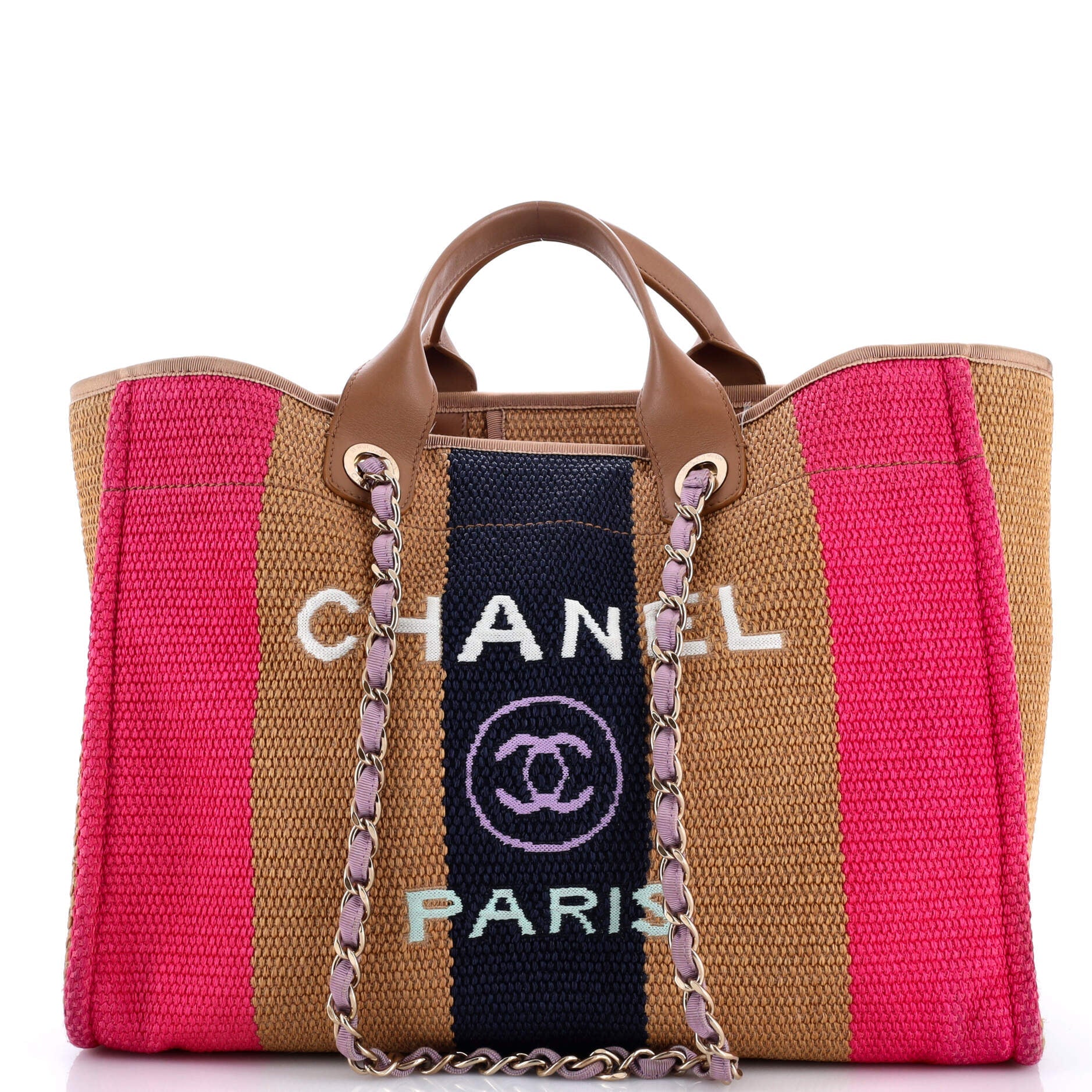 Chanel Deauville Tote Striped Viscose Canvas Medium