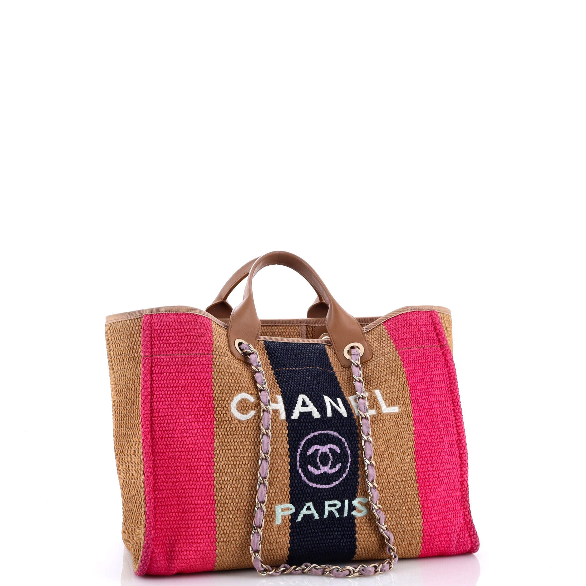 Chanel Deauville Tote Striped Viscose Canvas Medium