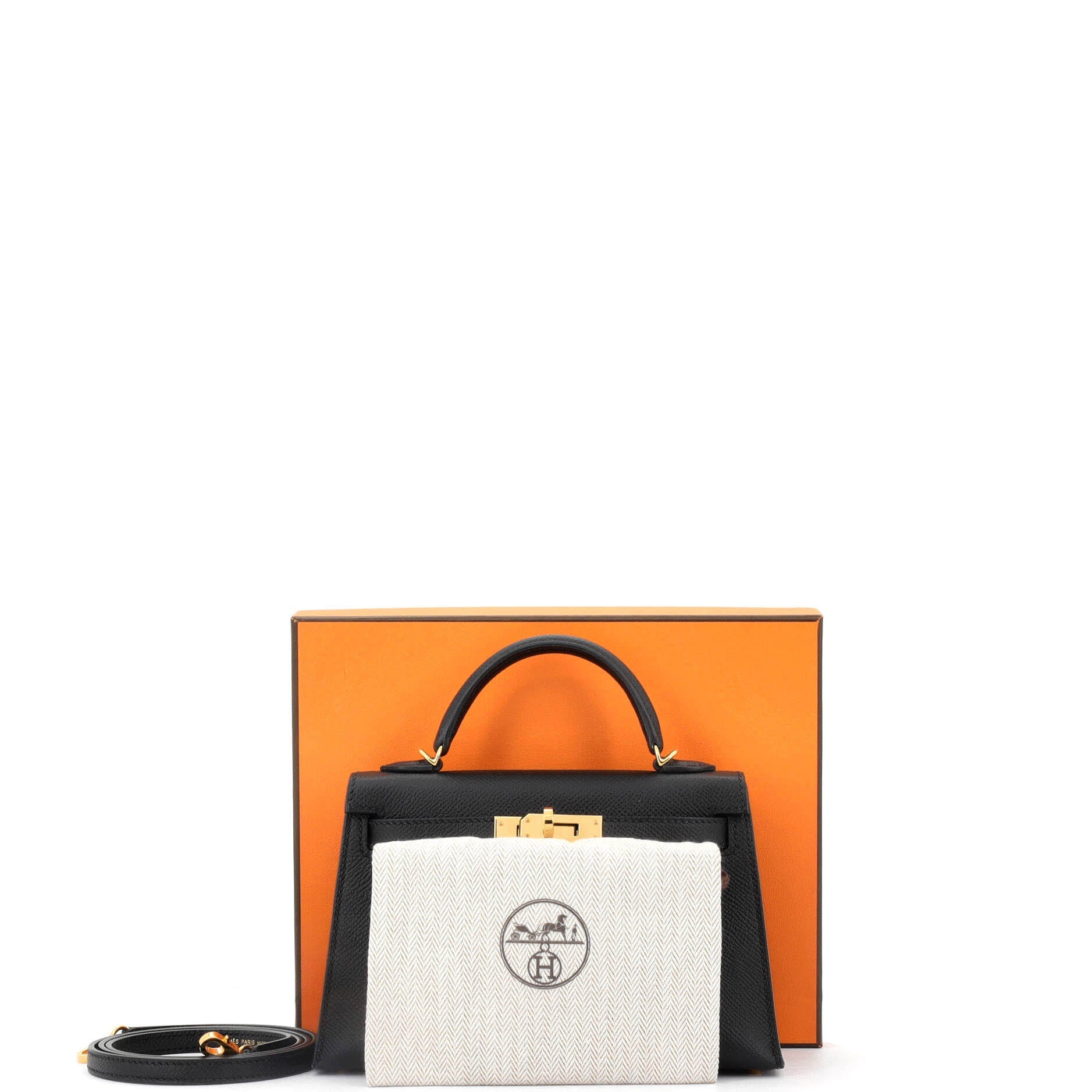 Hermes Kelly Mini II Bag Black Epsom with Gold Hardware 20