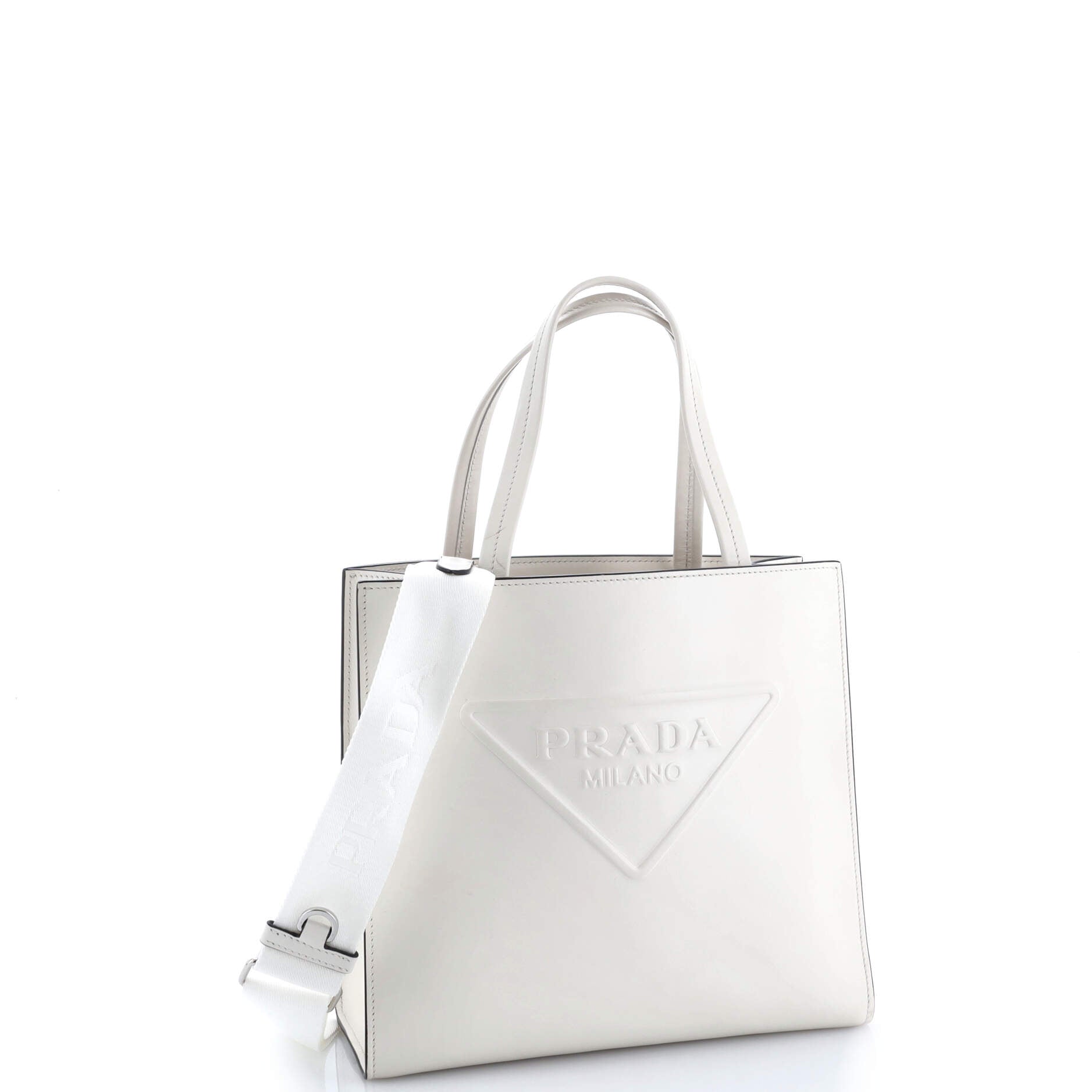 Prada Logo Drill Tote Leather Small