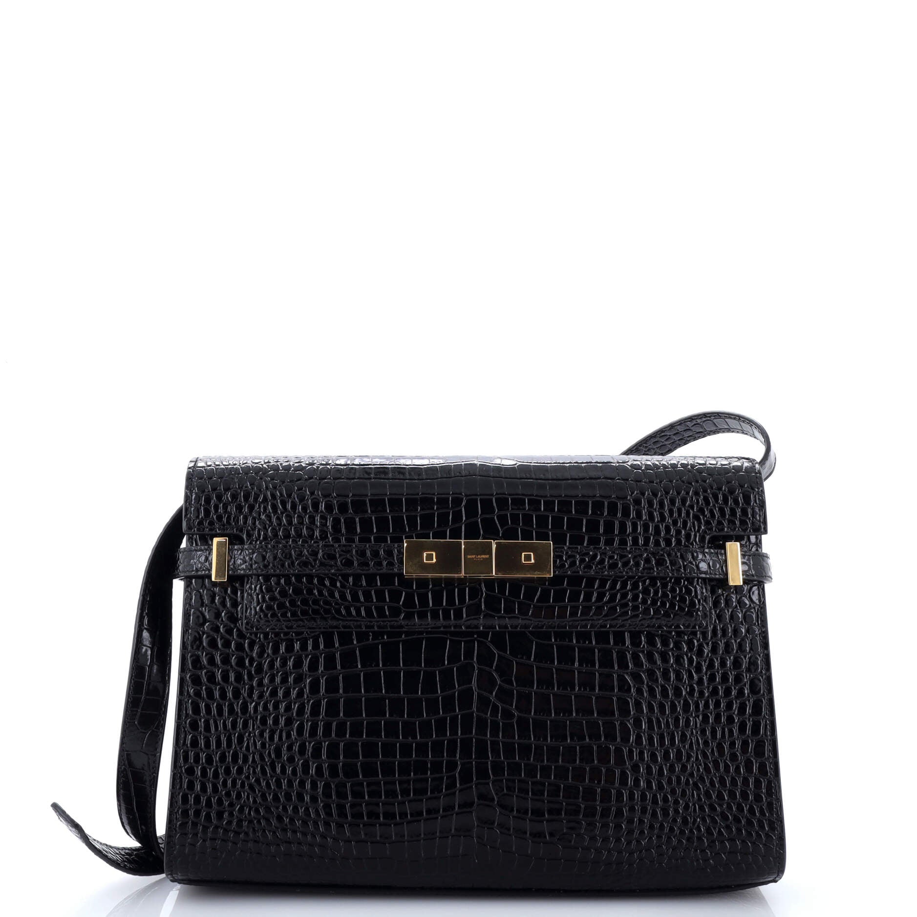 Saint Laurent Manhattan Shoulder Bag Crocodile Embossed Leather Medium