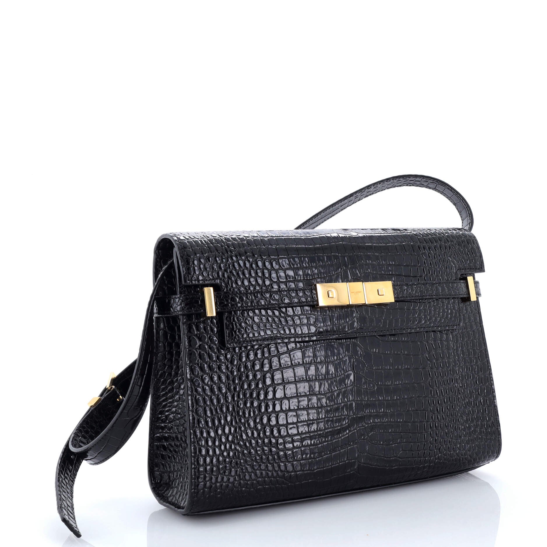 Saint Laurent Manhattan Shoulder Bag Crocodile Embossed Leather Medium