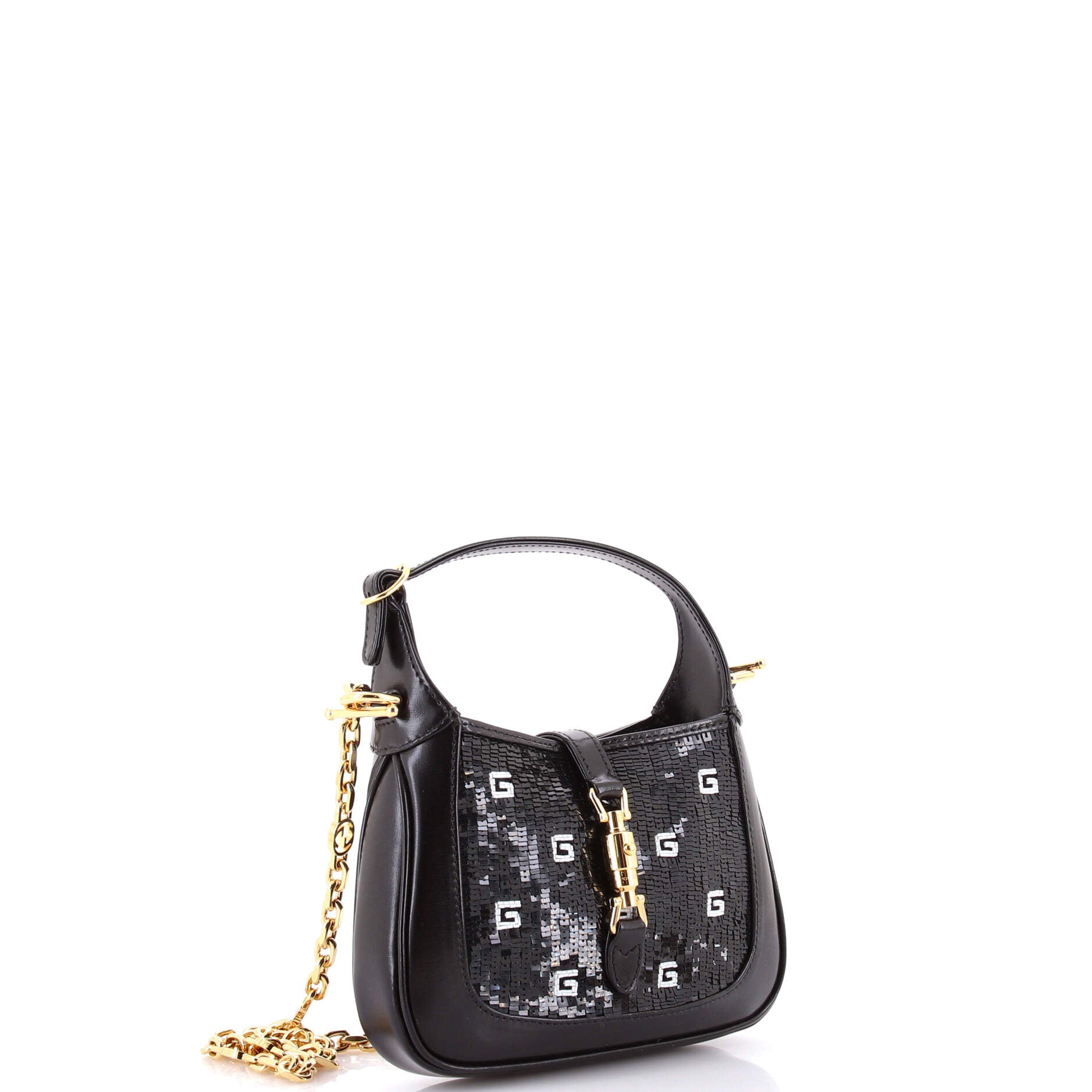 Gucci Jackie 1961 Chain Hobo Crystal GG Embellished Fabric with Lizard Mini