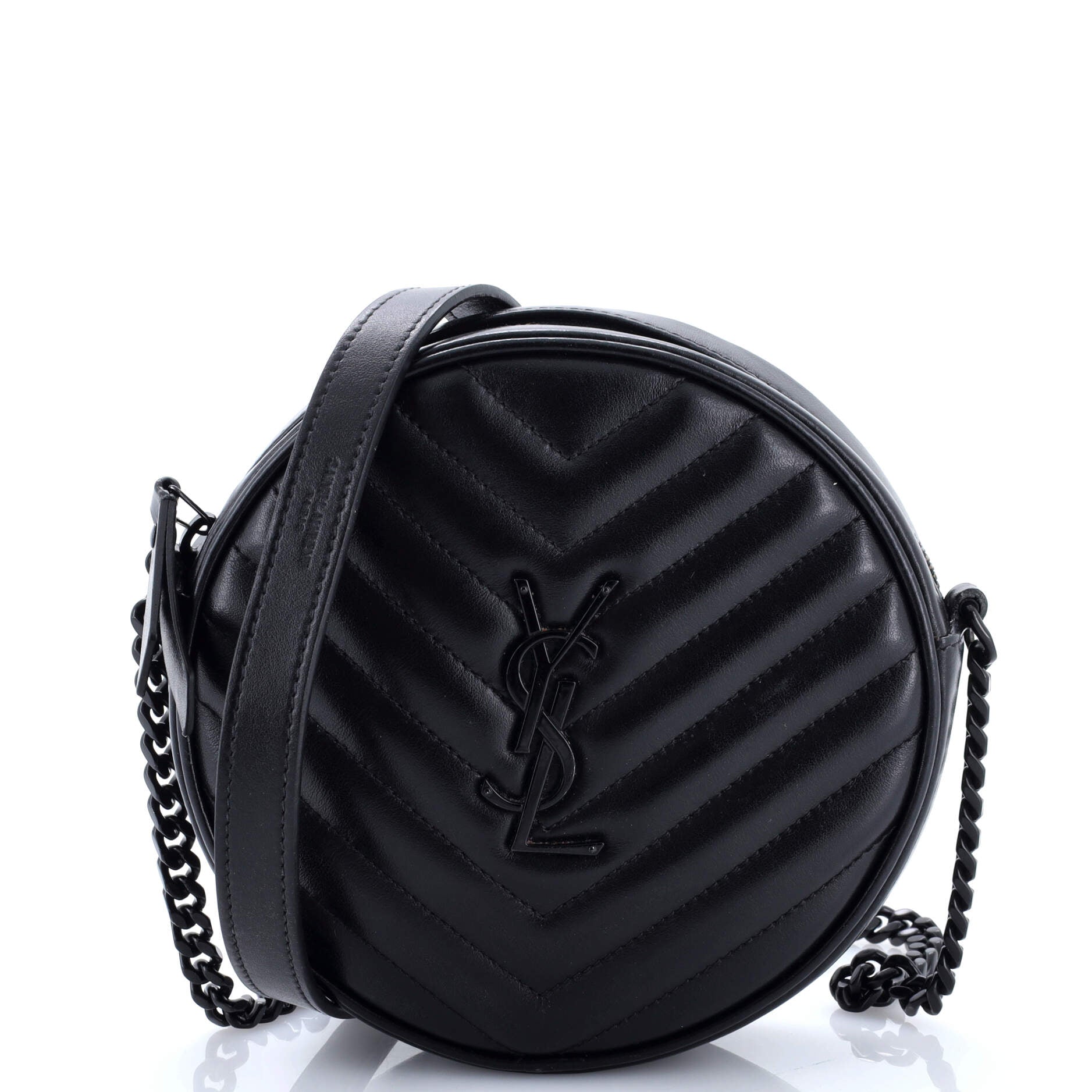 Saint Laurent Vinyle Round Camera Bag Matelasse Chevron Leather