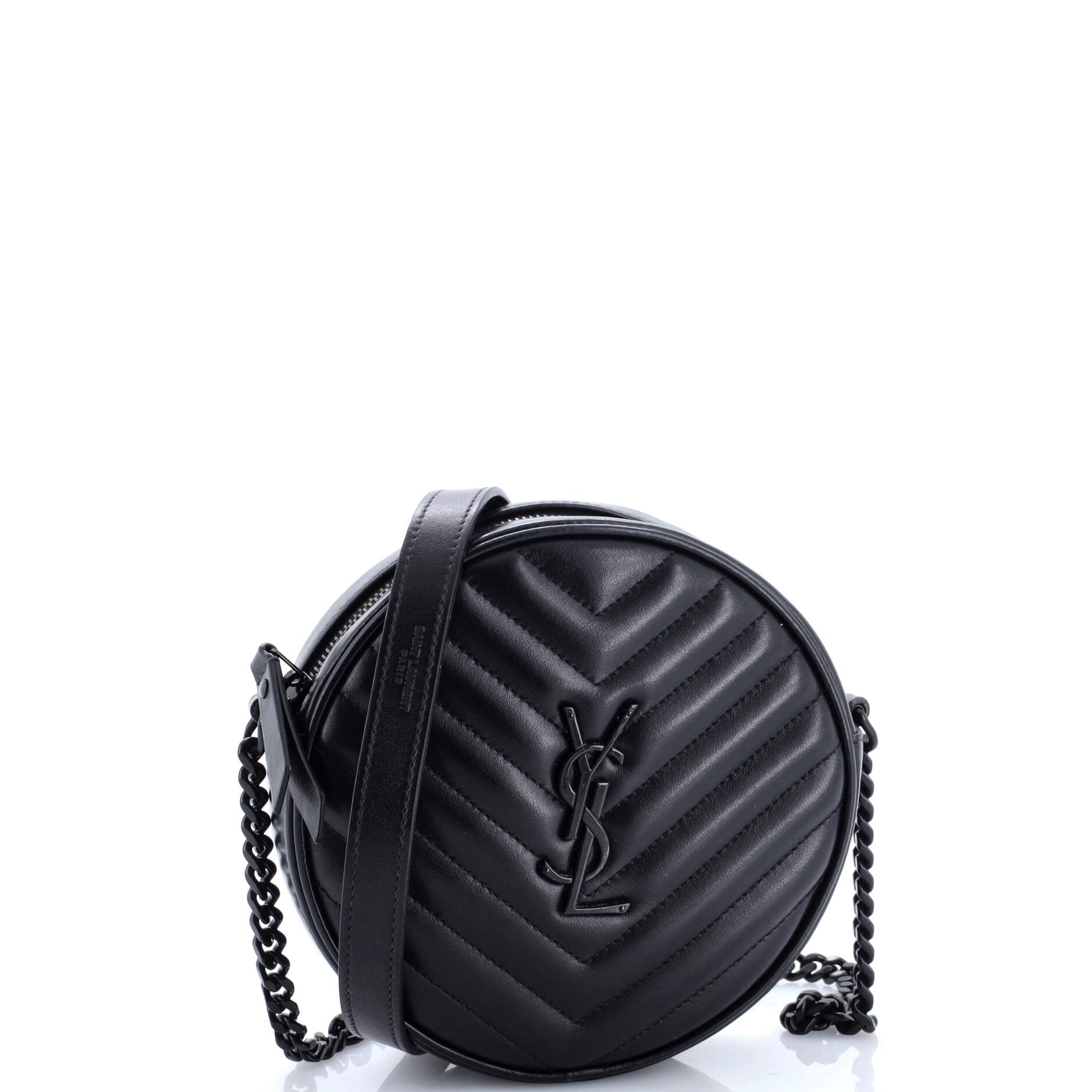 Saint Laurent Vinyle Round Camera Bag Matelasse Chevron Leather