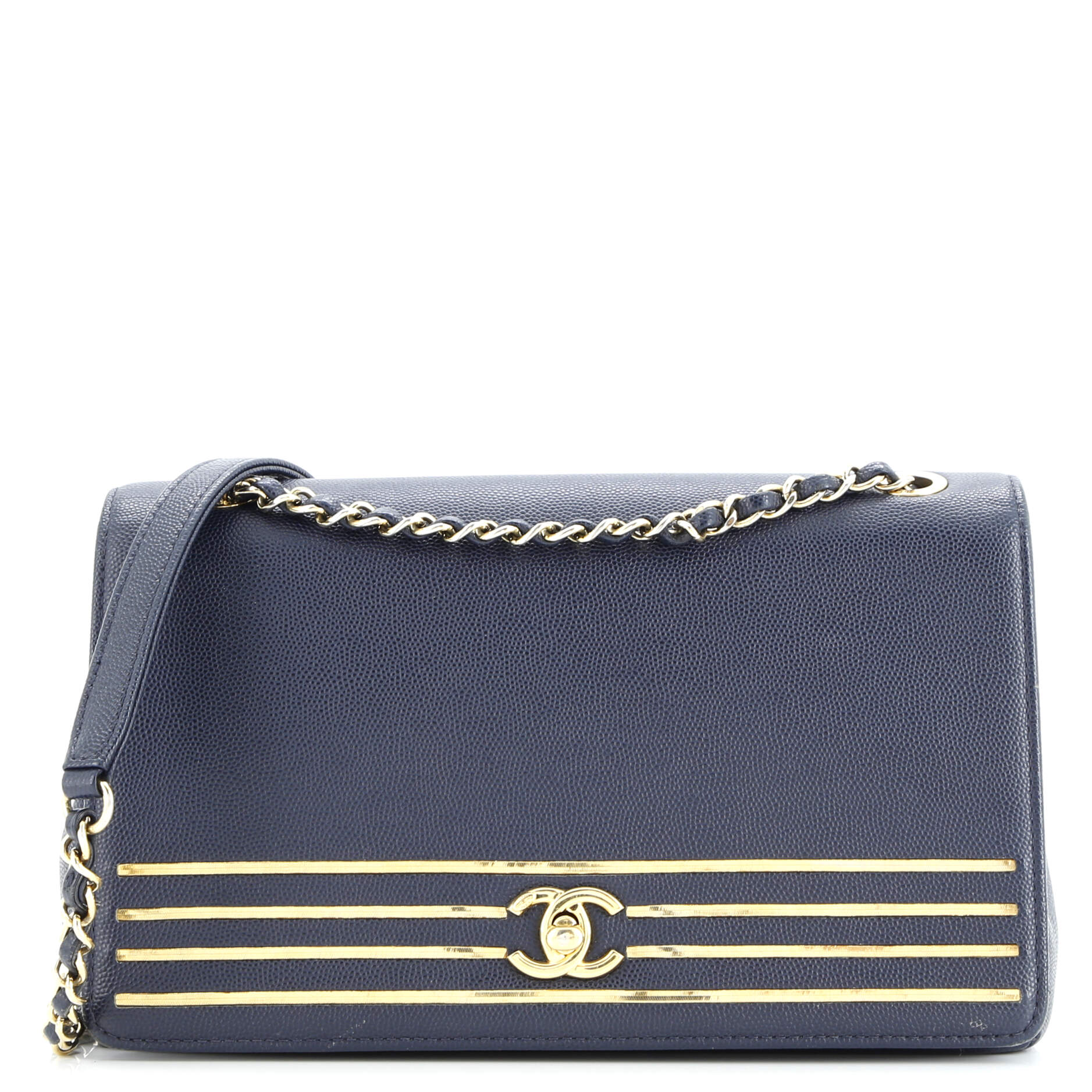 Chanel Captain Gold Flap Bag Embroidered Caviar Medium
