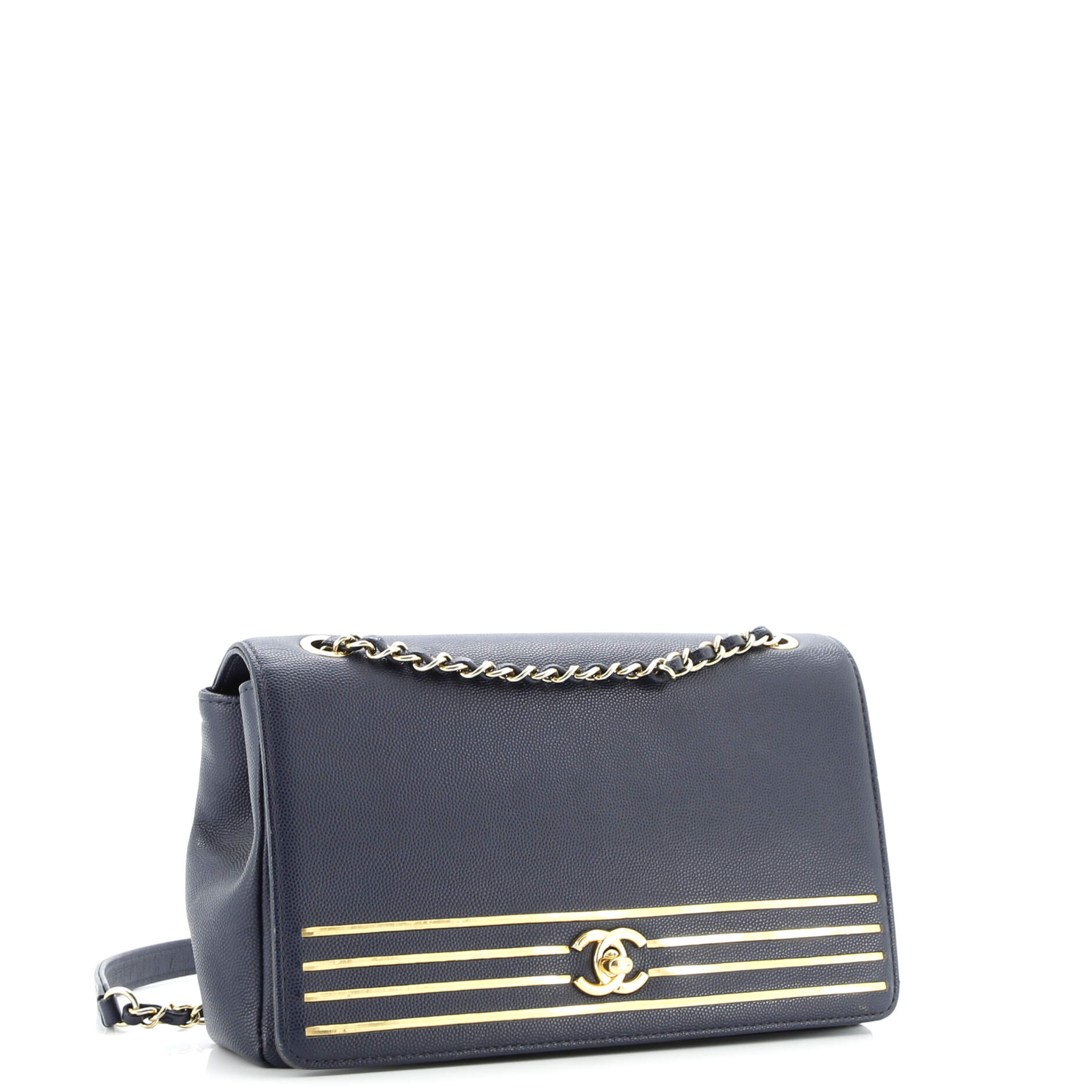 Chanel Captain Gold Flap Bag Embroidered Caviar Medium