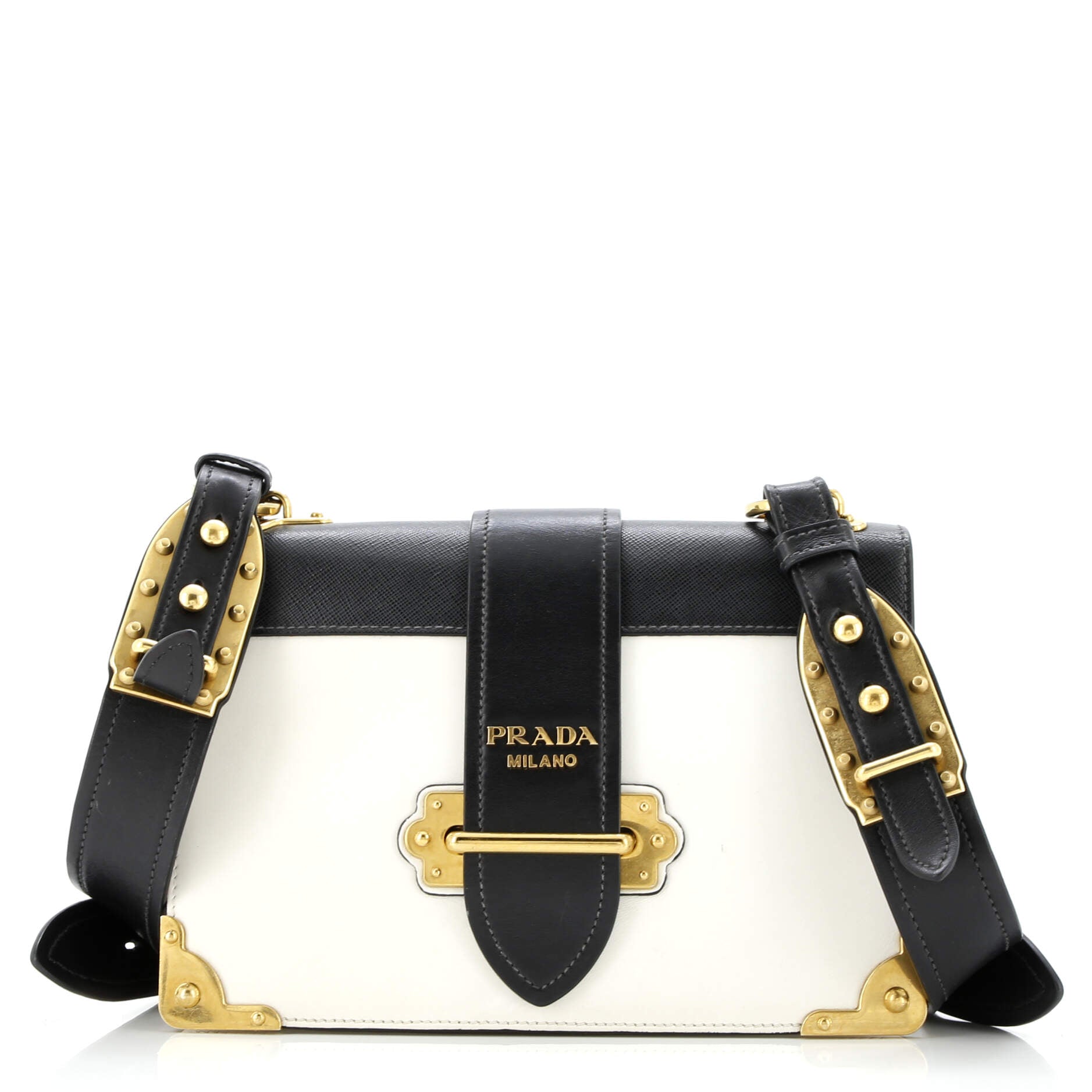 Prada Cahier Crossbody Bag Leather and Saffiano Leather Large
