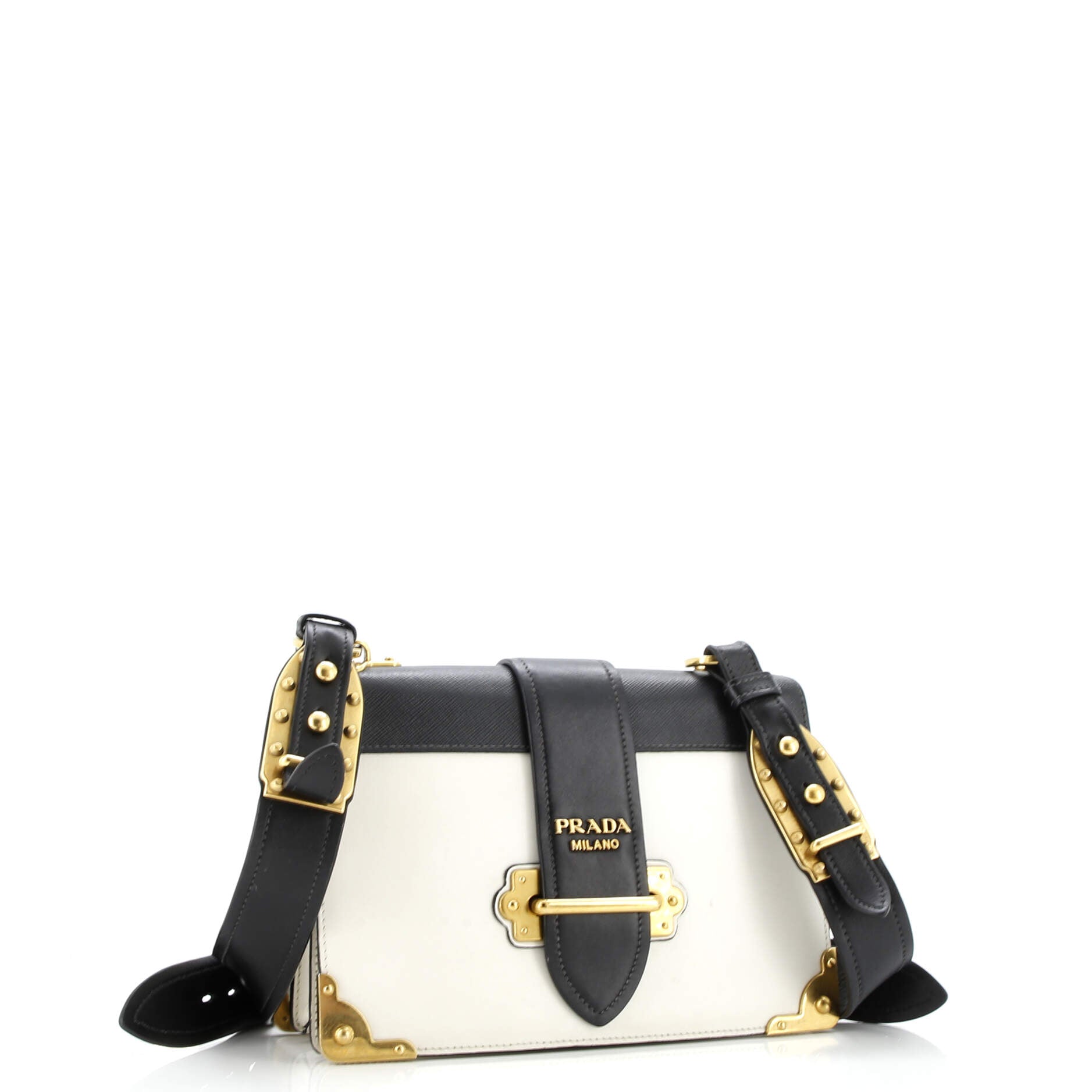 Prada Cahier Crossbody Bag Leather and Saffiano Leather Large