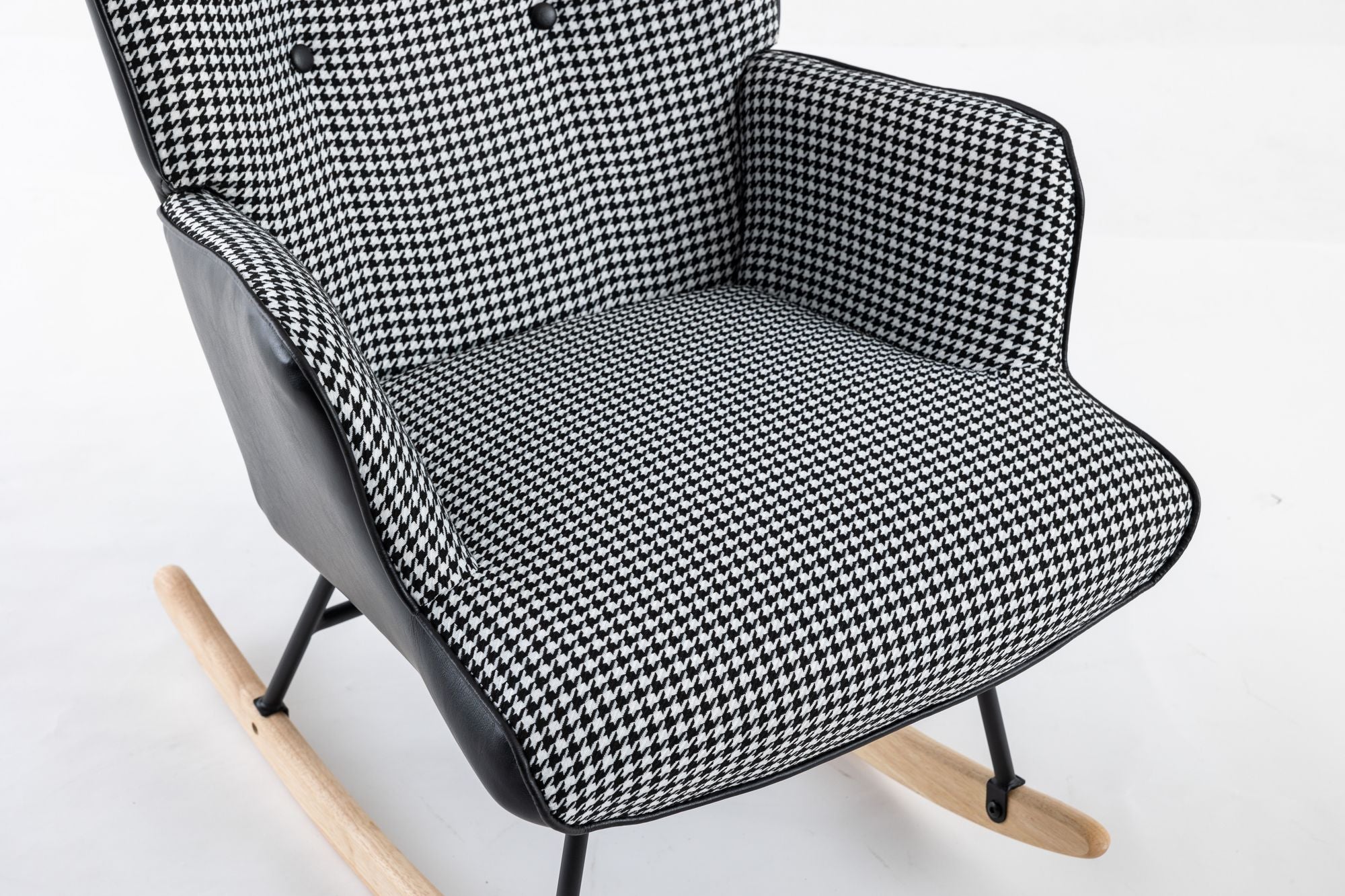 35.5 inch Rocking Chair, Soft Houndstooth Fabric Leather Fabric Rocking Chair for Nursery, Comfy Wingback Glider Rocker with Safe Solid Wood Base for Living Room Bedroom Balcony