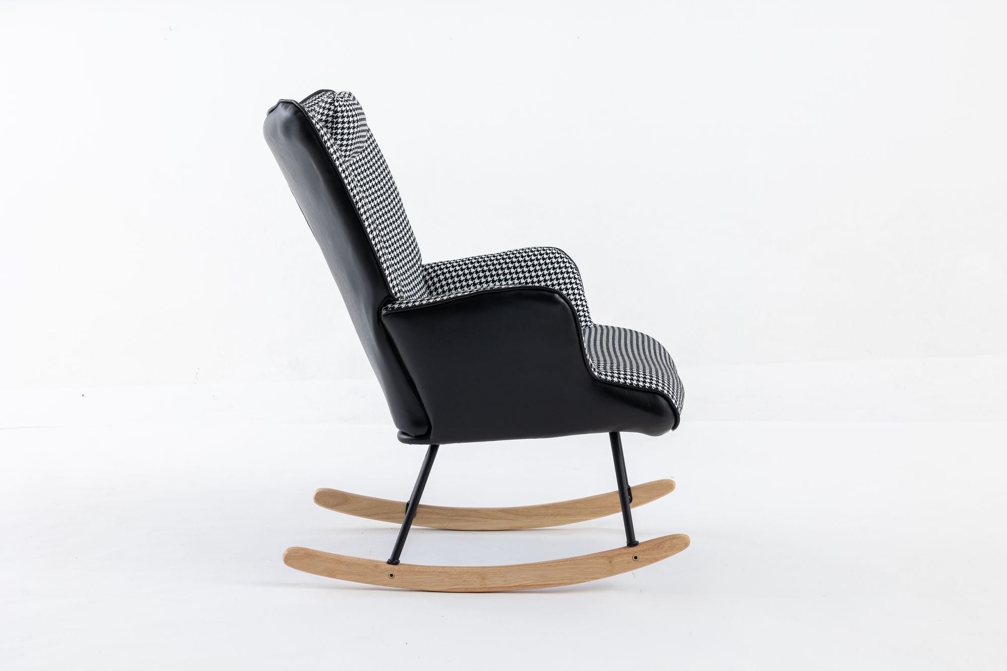 35.5 inch Rocking Chair, Soft Houndstooth Fabric Leather Fabric Rocking Chair for Nursery, Comfy Wingback Glider Rocker with Safe Solid Wood Base for Living Room Bedroom Balcony