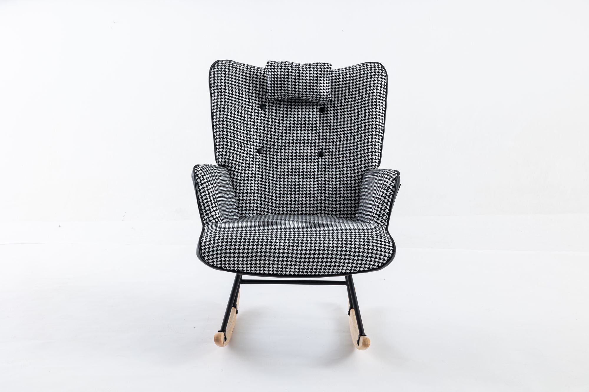 35.5 inch Rocking Chair, Soft Houndstooth Fabric Leather Fabric Rocking Chair for Nursery, Comfy Wingback Glider Rocker with Safe Solid Wood Base for Living Room Bedroom Balcony